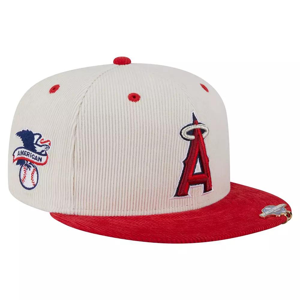 Men's New Era Cream/Red Los Angeles Angels Two-Tone Corduroy 59FIFTY Fitted Hat,  Product Image