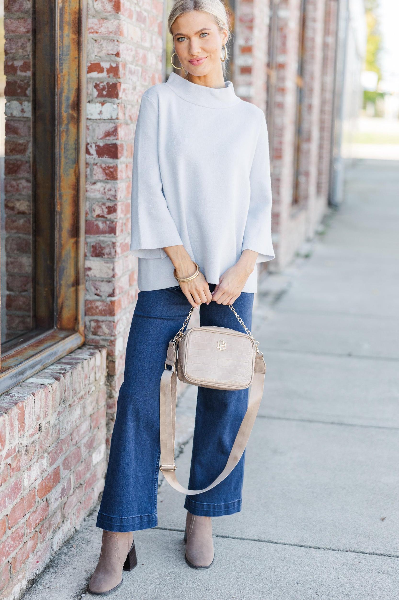 Just A Feeling Light Blue Mock Neck Sweater Female Product Image