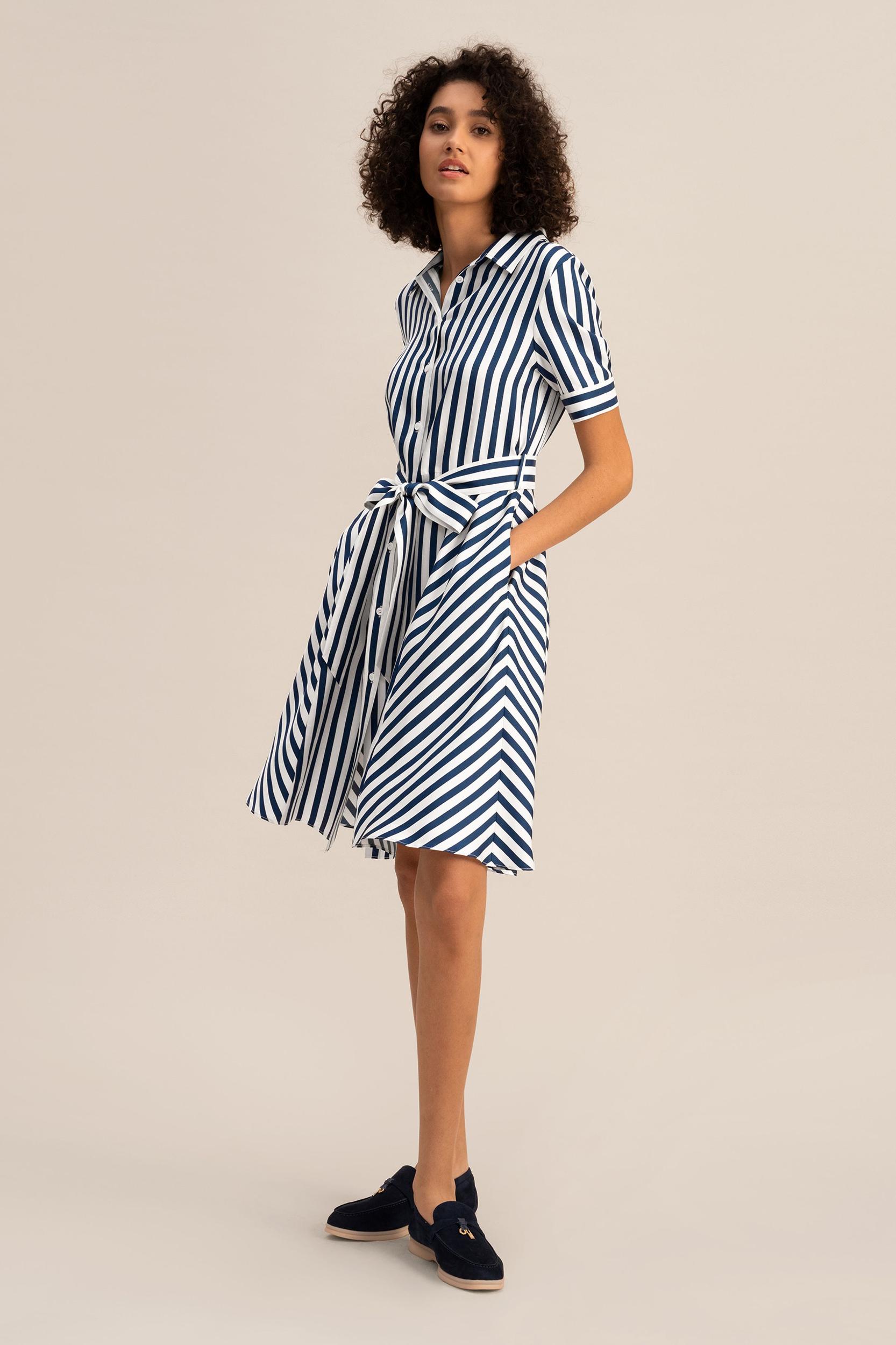 Amalfi Stripe Silk Shirtdress with Belt Product Image