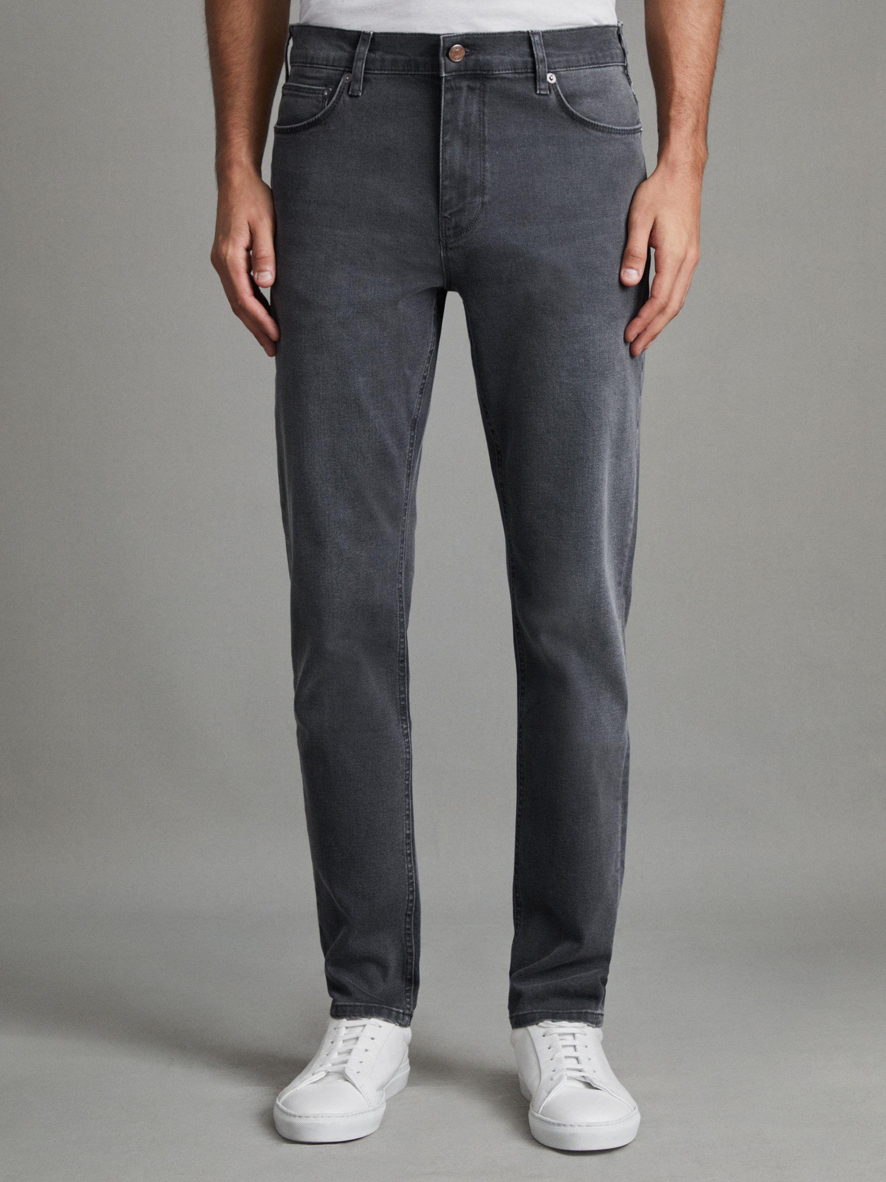 Slim Fit Washed Jersey Jeans in Grey Product Image