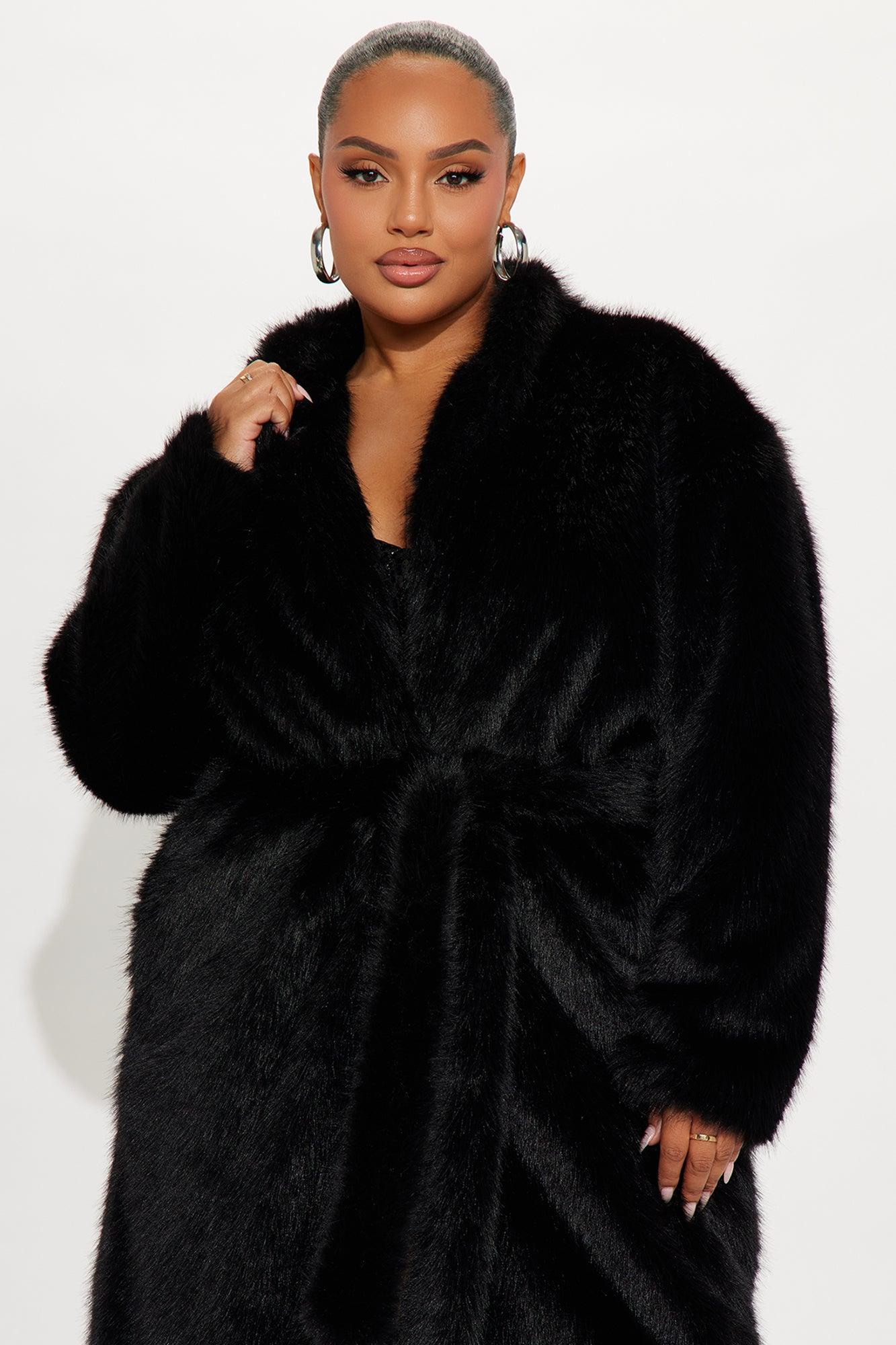 Helena Faux Fur Belted Coat - Black Female Product Image