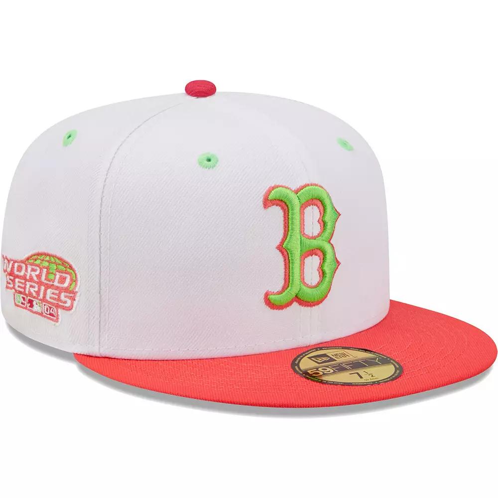Men's New Era White/Coral Boston Red Sox 2004 World Series Strawberry Lolli 59FIFTY Fitted Hat, Size: 7 3/8 Product Image
