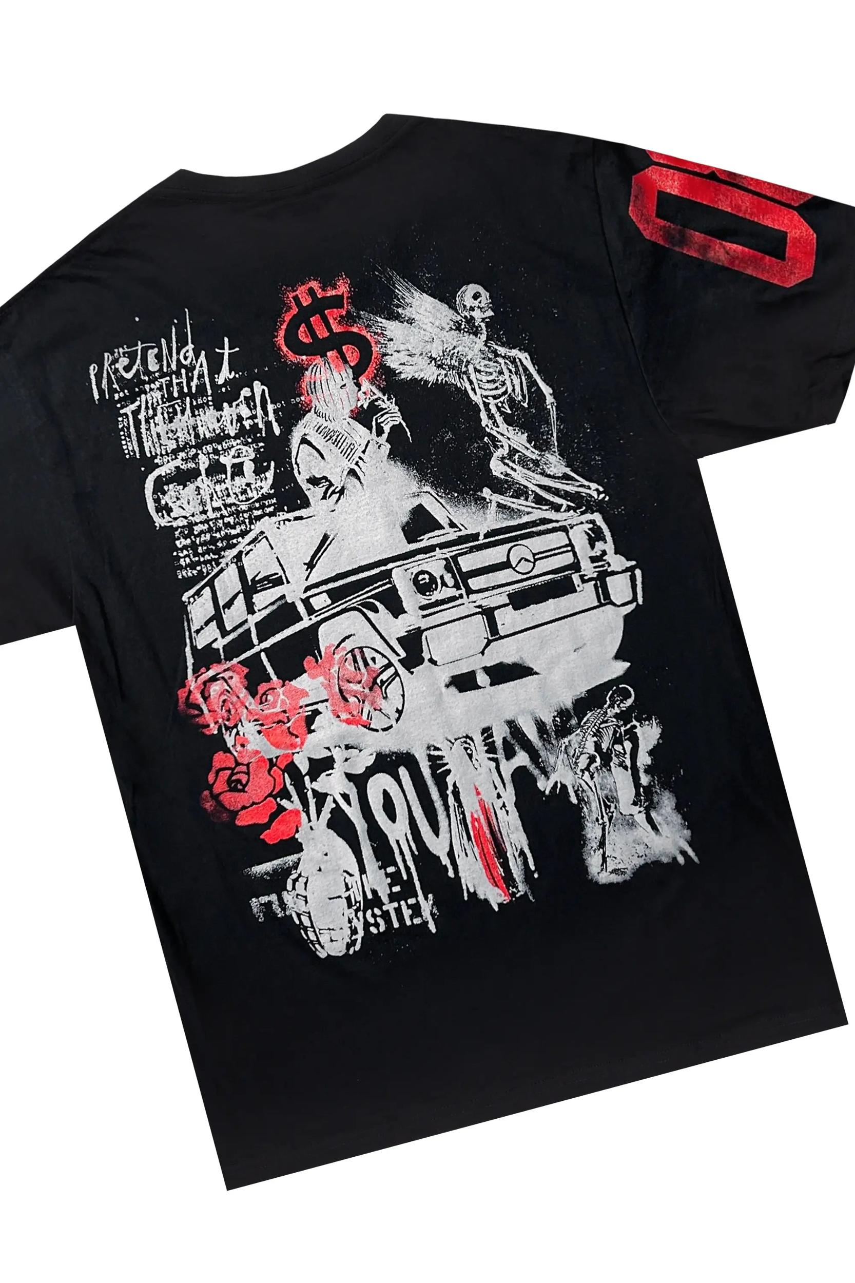 Grill Black T-Shirt/Baggy Stacked Pant Set Male Product Image