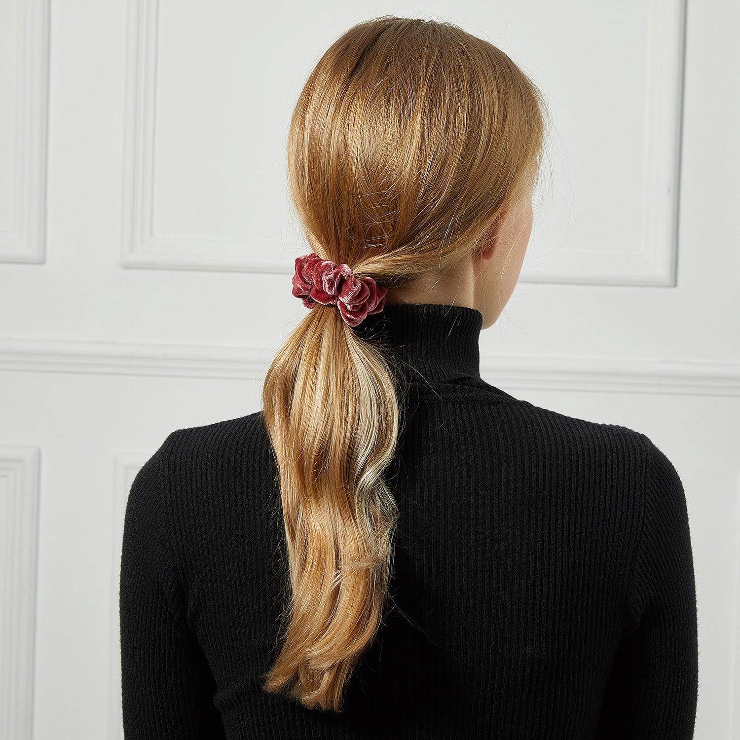 Silk Velvet Handmade Scrunchie Set of Two | 0.8 Inch & 2 Inch | Lipstick Collection Product Image