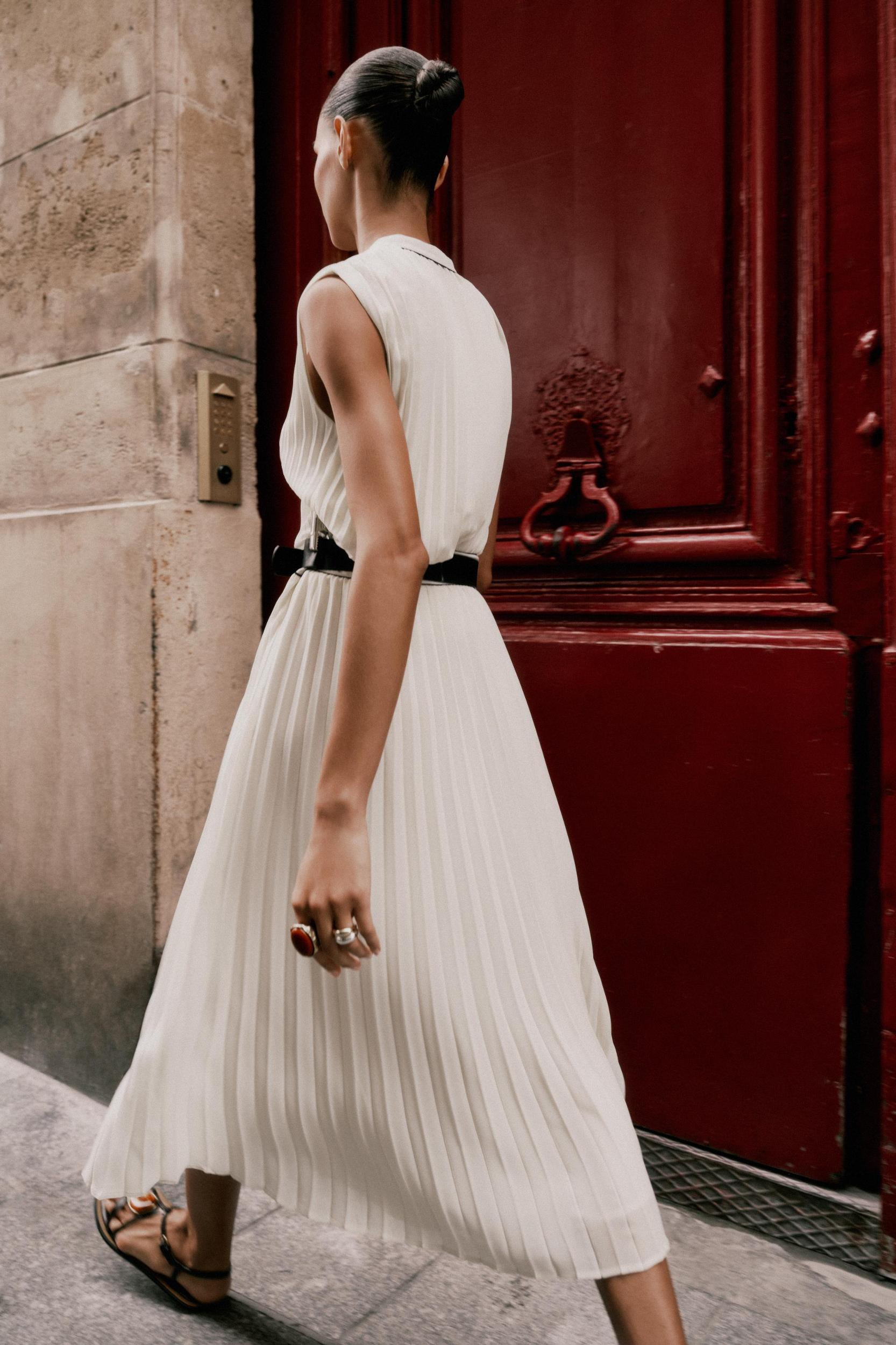 PLEATED BLOUSE WITH CONTRAST TRIM Product Image