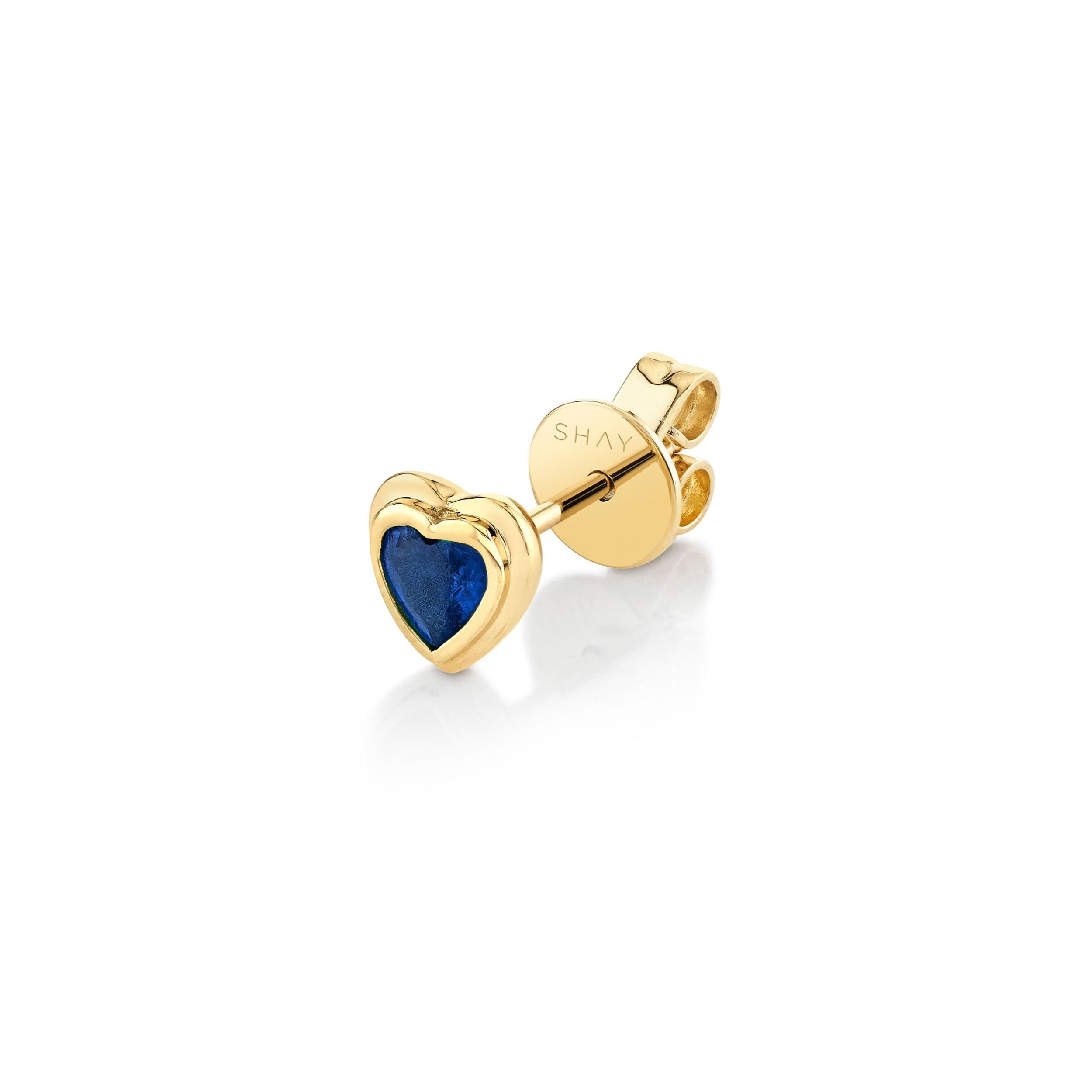 SINGLE BLUE SAPPHIRE BEZEL HEART STUD Product Image