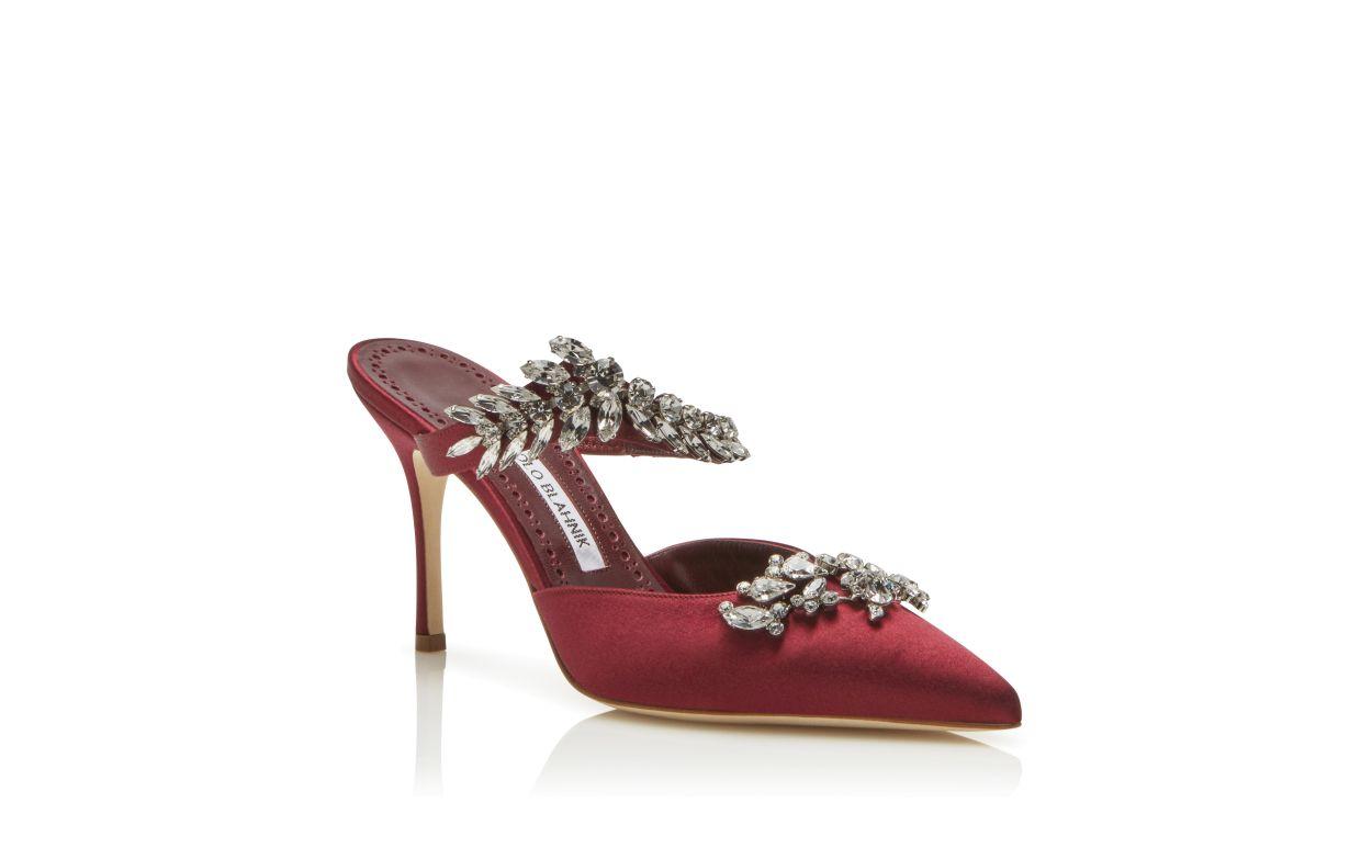 LURUM Burgundy Satin Crystal Embellished Mules Product Image