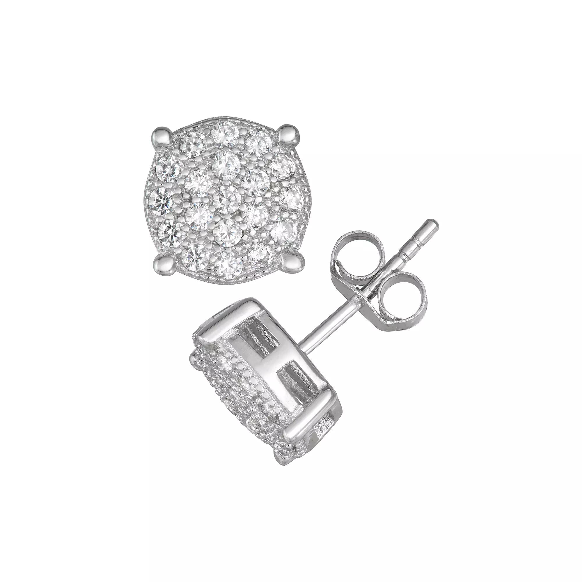 Designs by Gioelli Men's Sterling Silver Cubic Zirconia Round Stud Earrings, Silver Tone Product Image