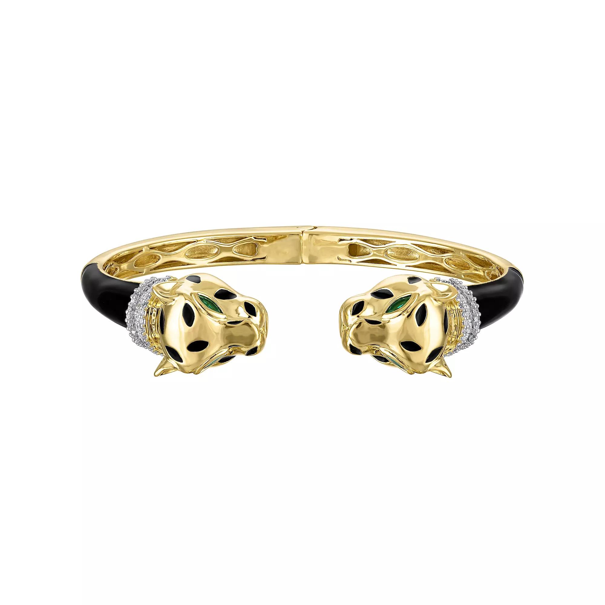 Ivy Sharpe 14k Gold Plated Enamel Panther Bangle Bracelet, Women's, Size: 7.25", Gold Tone Product Image