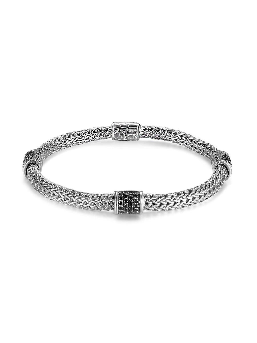 Womens Classic Chain Sterling Silver & Black Sapphire Bracelet Product Image