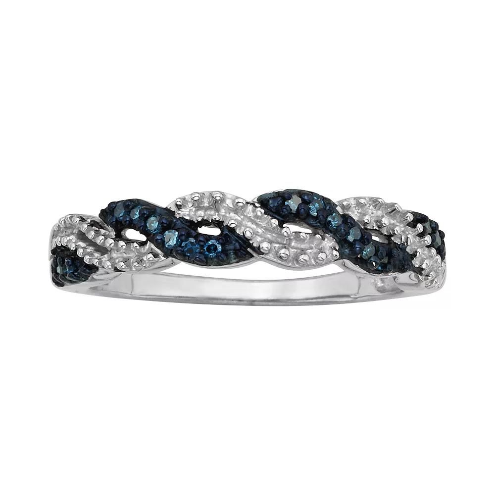 Jewelexcess Sterling Silver 1/10-ct. T.W. Blue Diamond Crisscross Ring, Women's,  Product Image