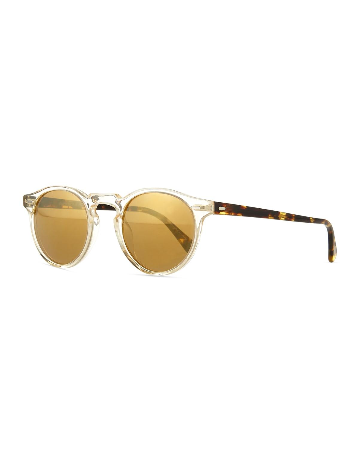 Gregory Peck Round Plastic Sunglasses, Clear/Tortoise Product Image