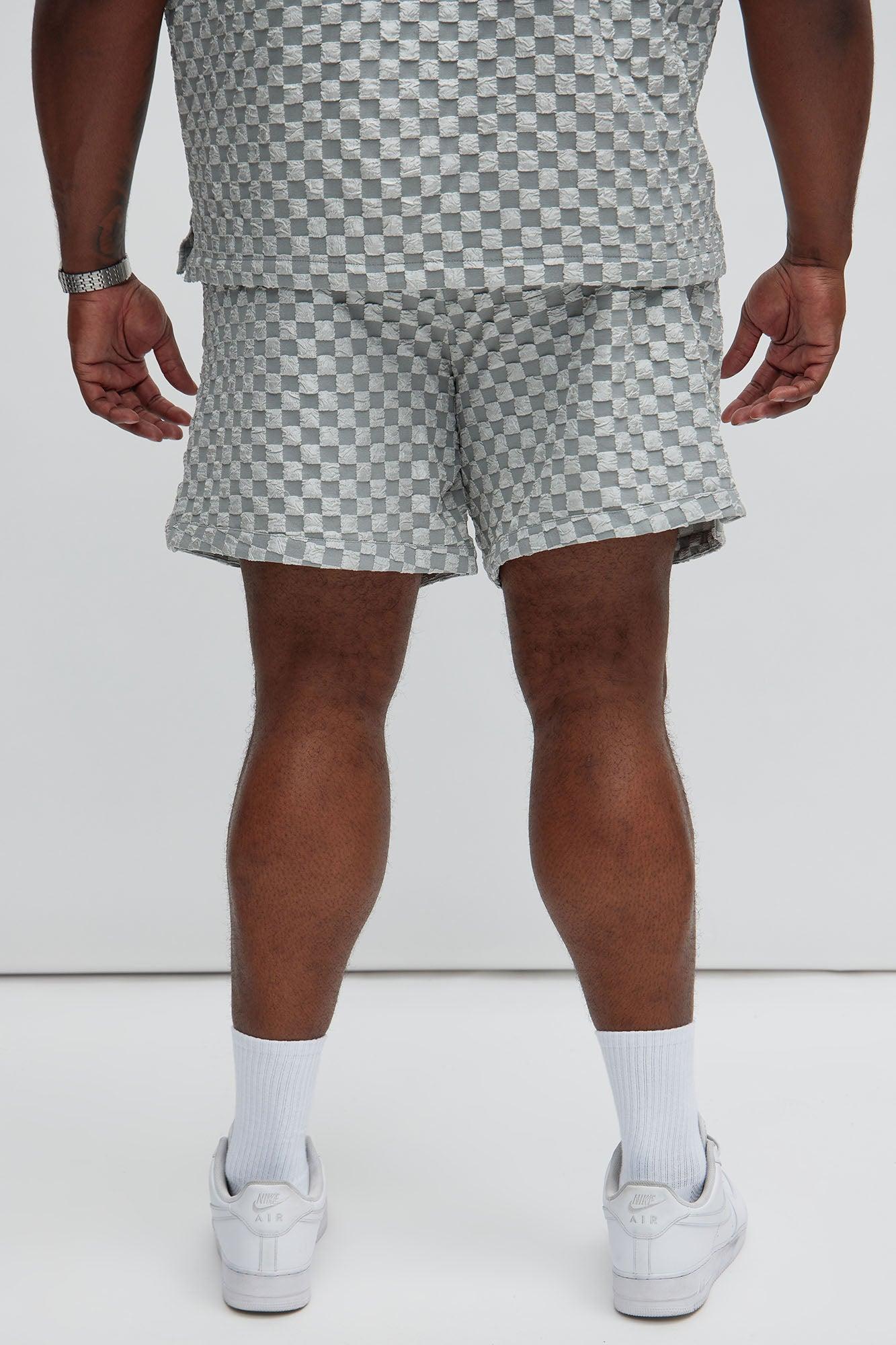 Crinkled Checkers Shorts - Grey Product Image
