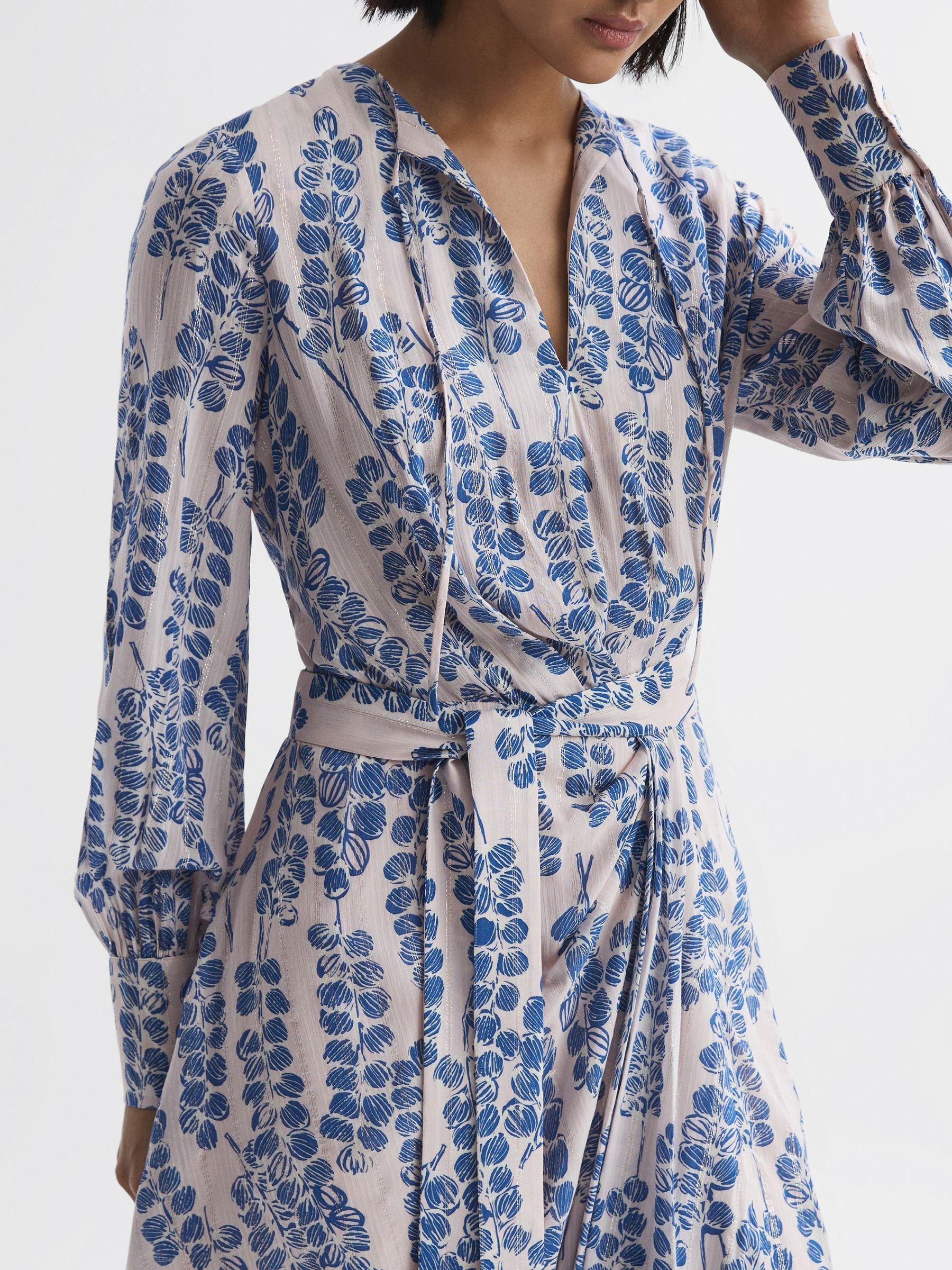 Printed Belted Long Sleeve Mini Dress in Pink/Blue Product Image