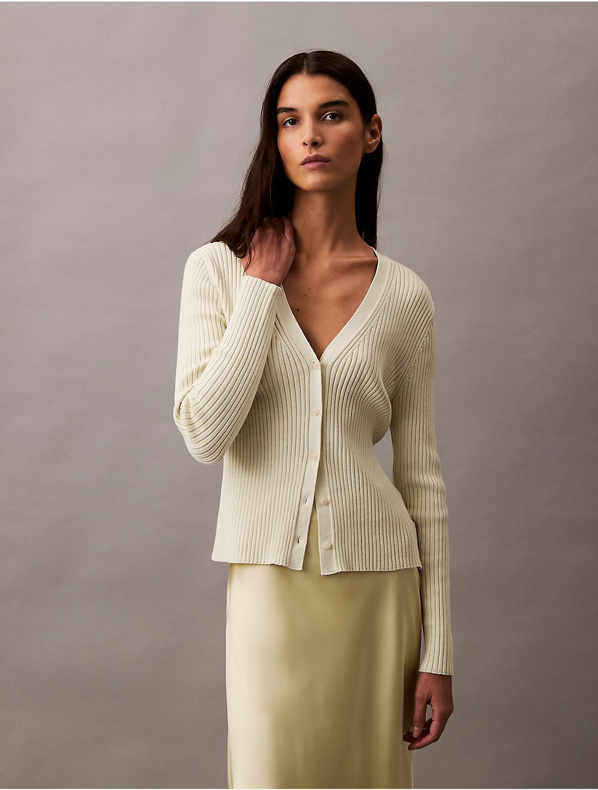 Calvin Klein Womens Smooth Cotton Rib Sweater Cardigan Product Image