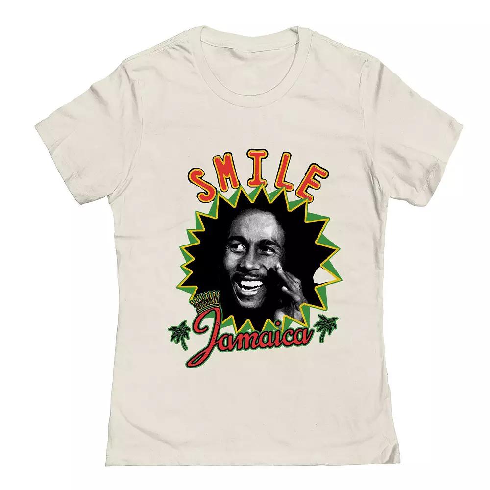 Junior's Bob Marley Smile Jamaica Bob Graphic Tee, Women's, Size: Small, Natural Product Image