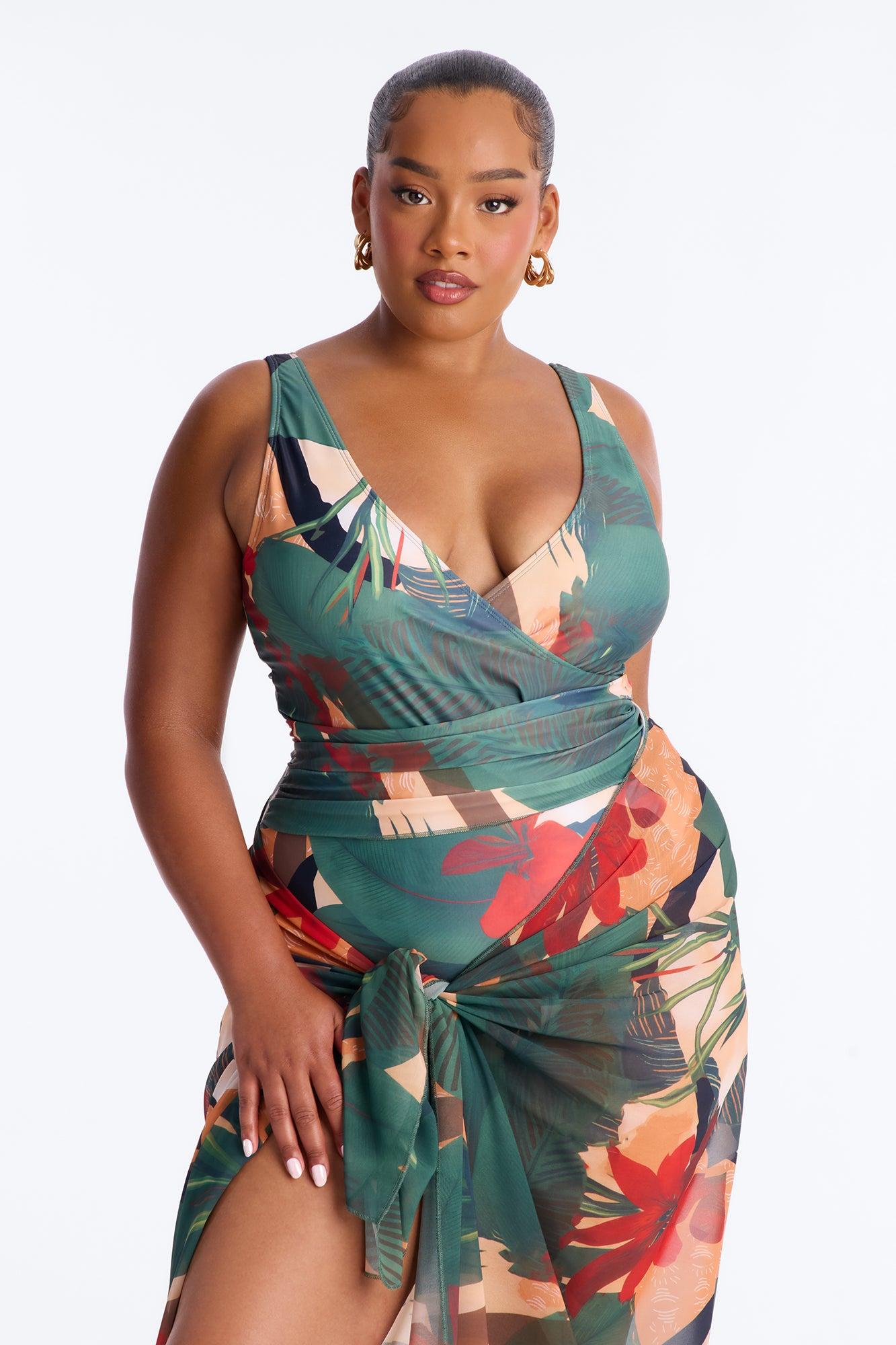 Solene 1 Piece Draped Swimsuit With Matching Sarong - Multi Color Female Product Image