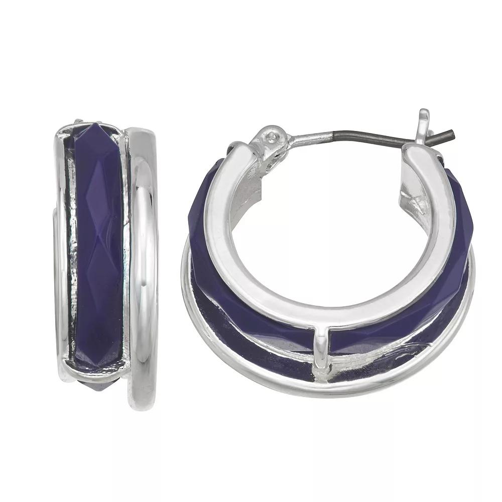 Napier Silver Tone Royal Hoop Earrings, Women's, Blue Product Image
