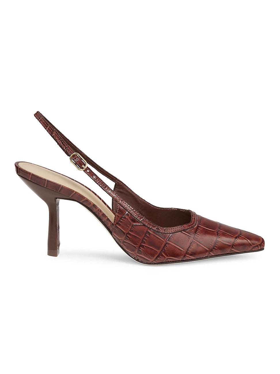 Womens 75MM Croc-Embossed Leather Slingback Pumps Product Image