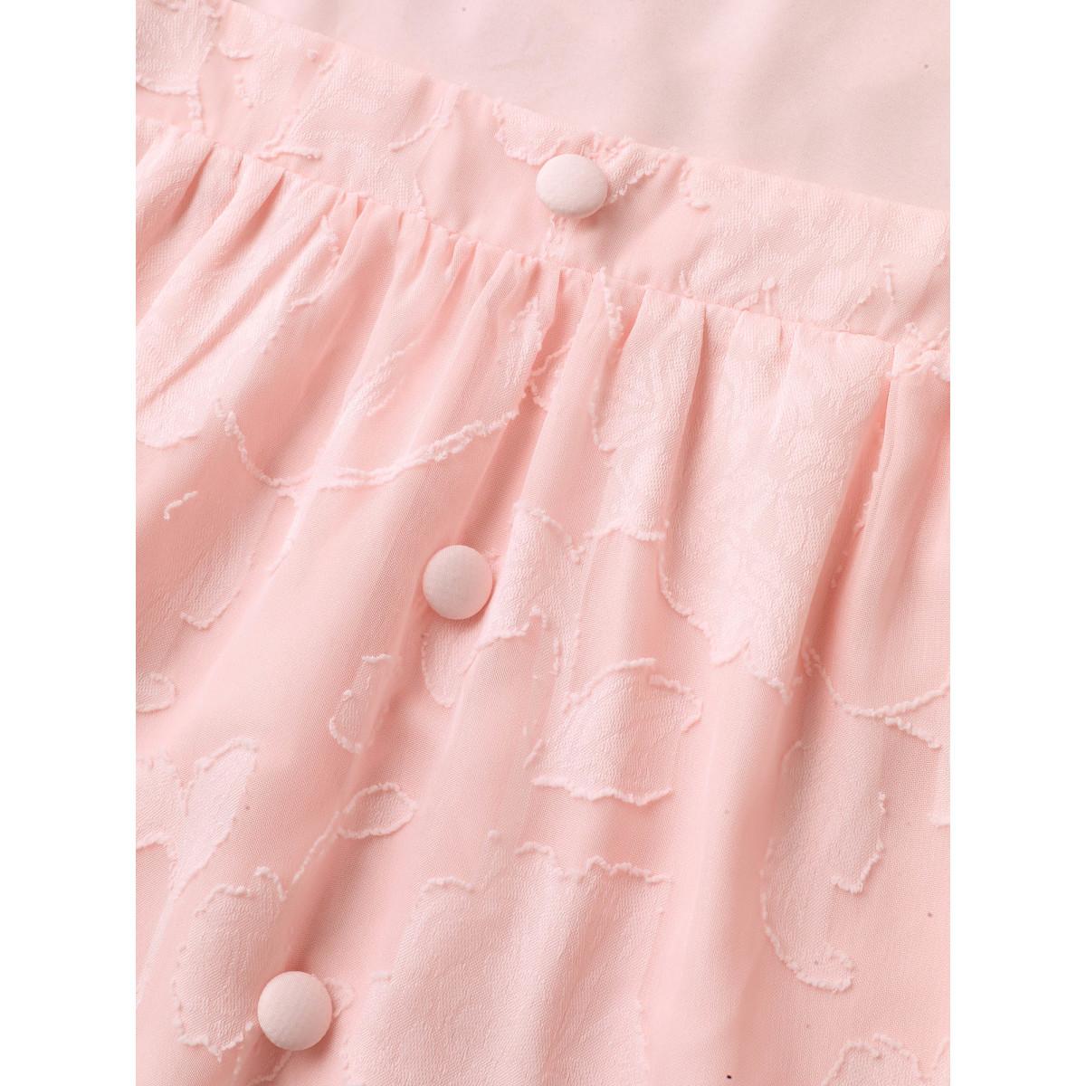 Plus Size MistyRose Floral Textured Button Detail Blouse Women Romantic Elbow-length sleeve Square Neck Elegant Blouses BloomChic 30/6X Product Image