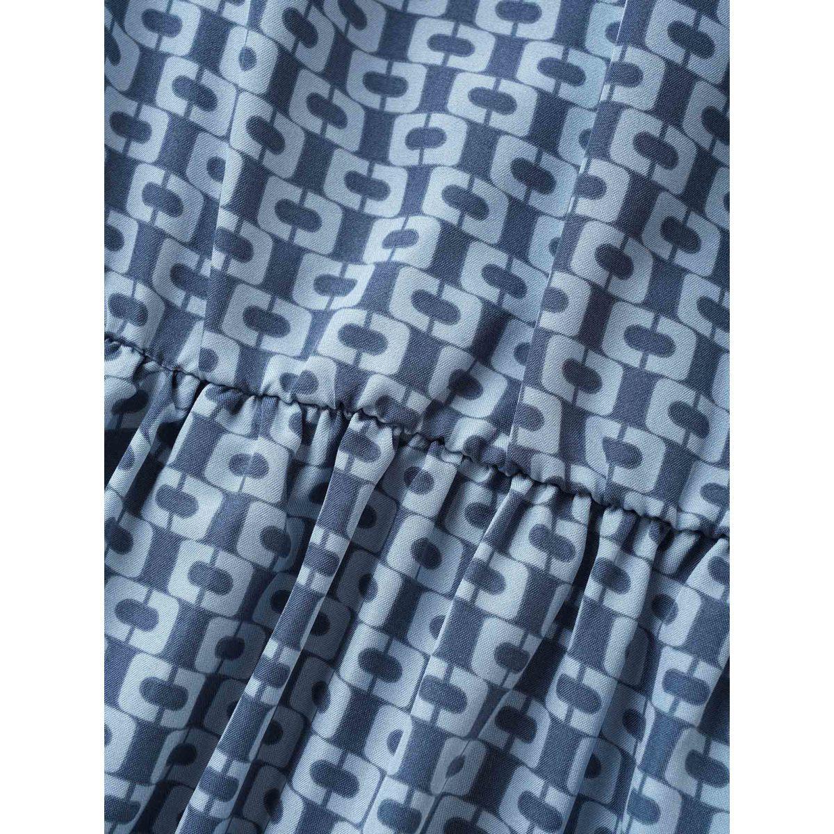 Plus Size Geometric Overlap Collar Elastic Waist Belted Dress Blue Women At the Office Overlapping Overlap Collar Half Sleeve Curvy Midi Dress BloomChic 14-16/1X Product Image