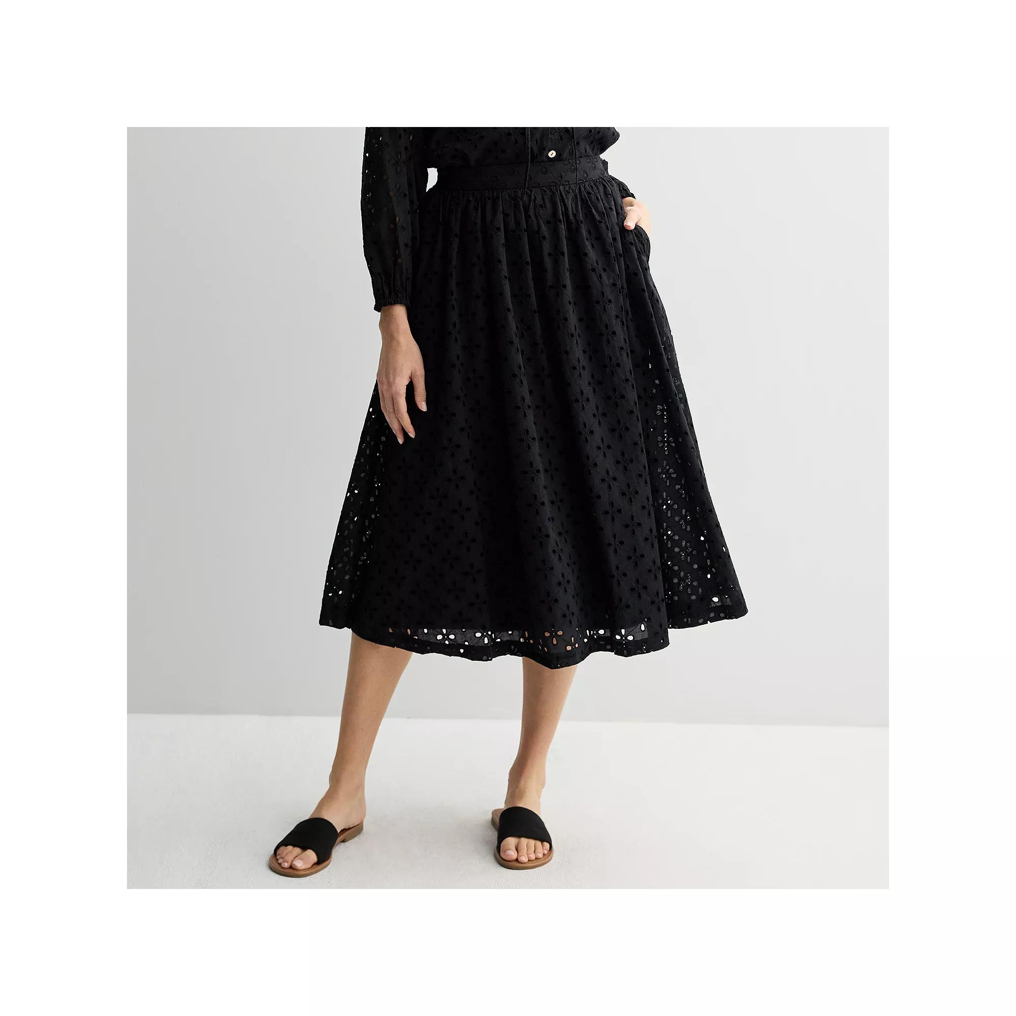 Women's Nine West A-Line Midi Skirt, Size: Large, Mineral Black Product Image