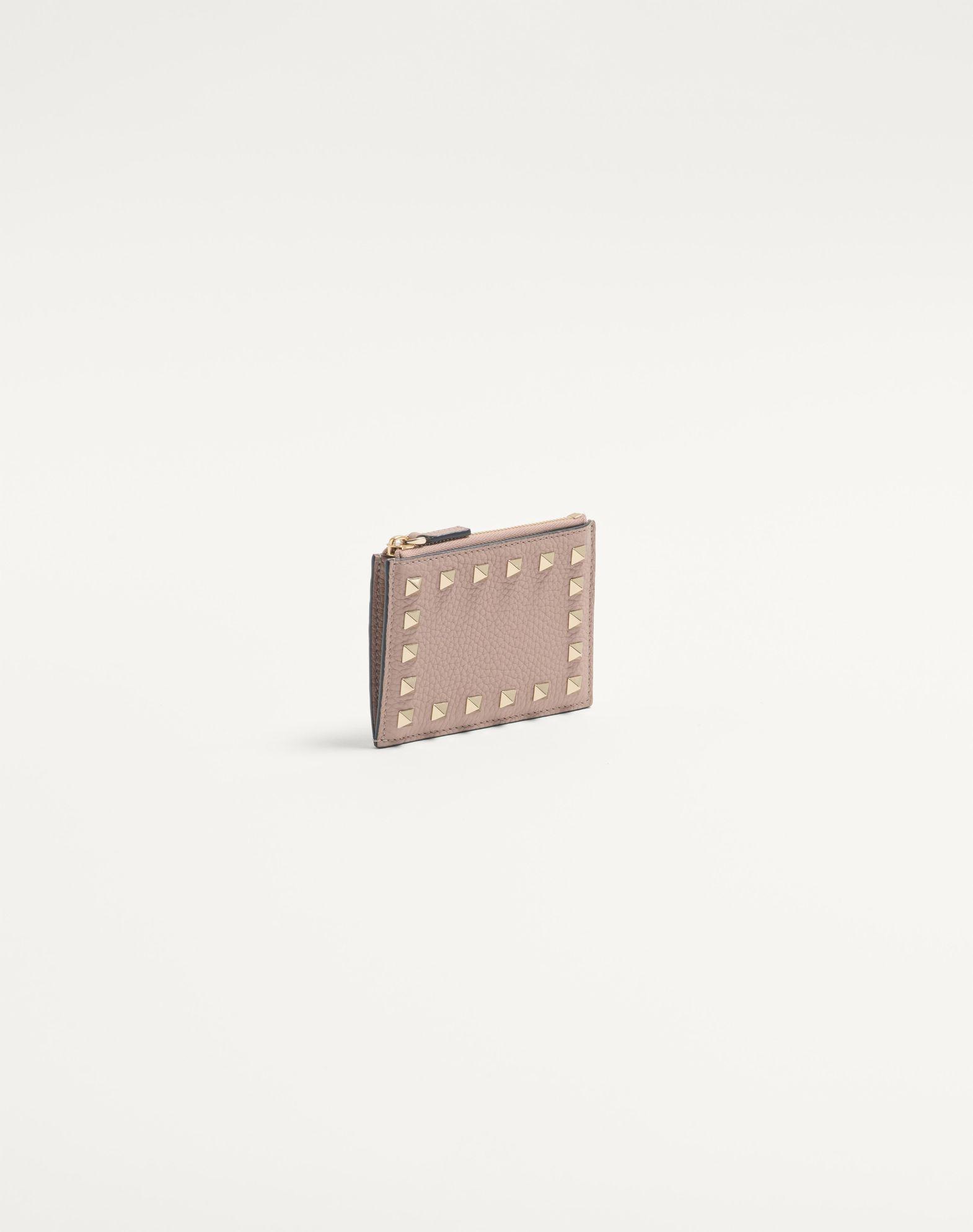 Rockstud Grainy Calfskin Cardholder With Zipper Product Image