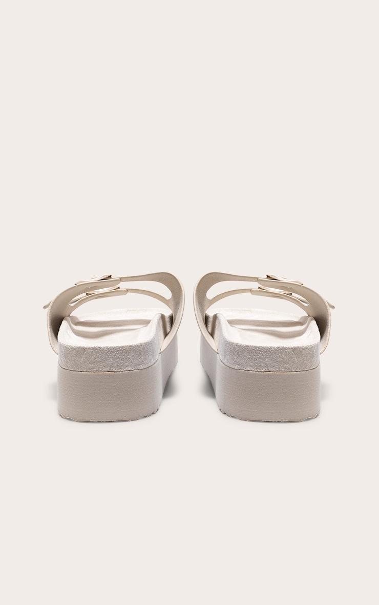 White PU Round Toe Double Buckle Strap Chunky Flat Sandals Product Image