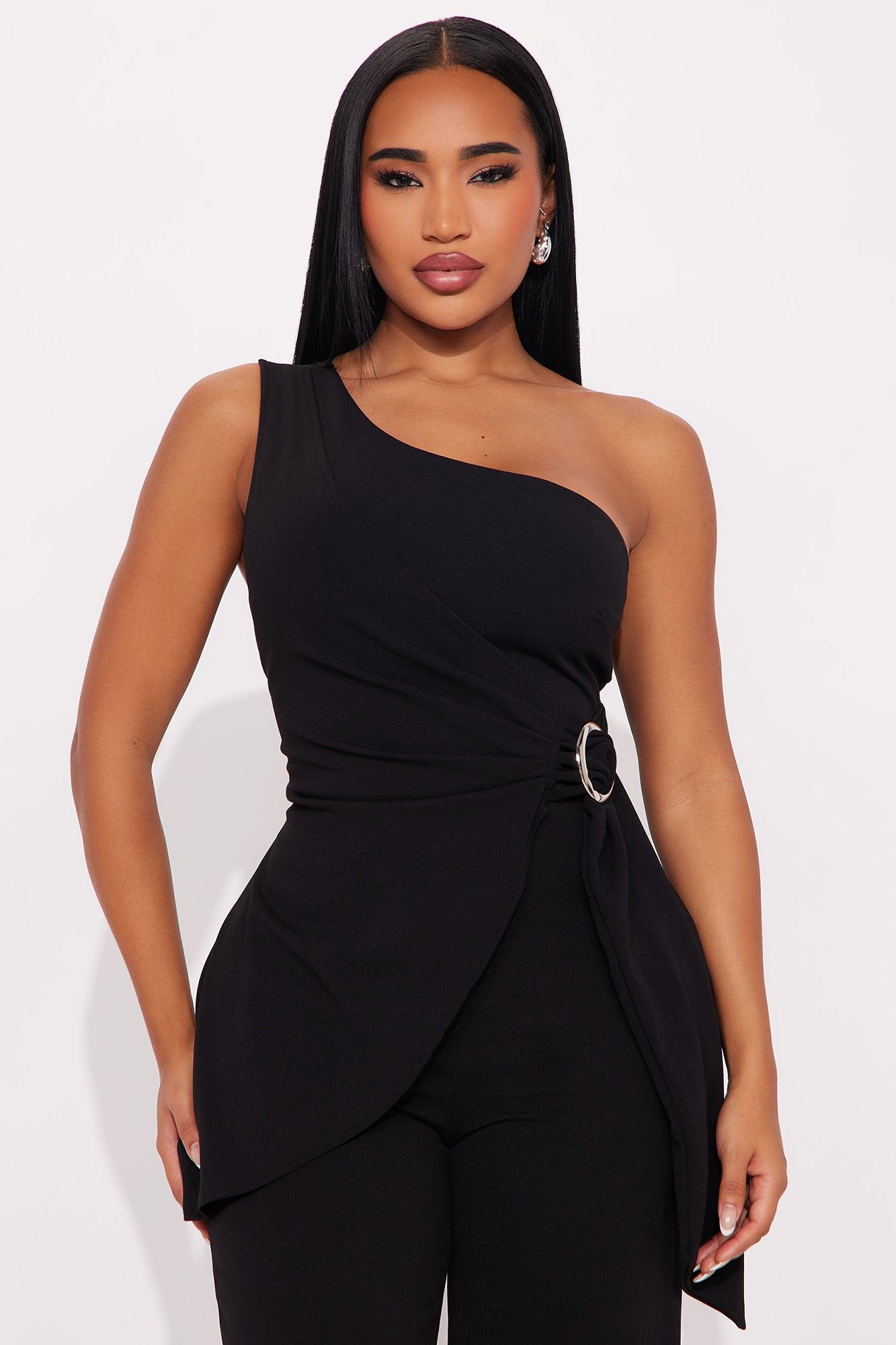 Best Intentions One Shoulder Wide Leg Jumpsuit - Black Female Product Image