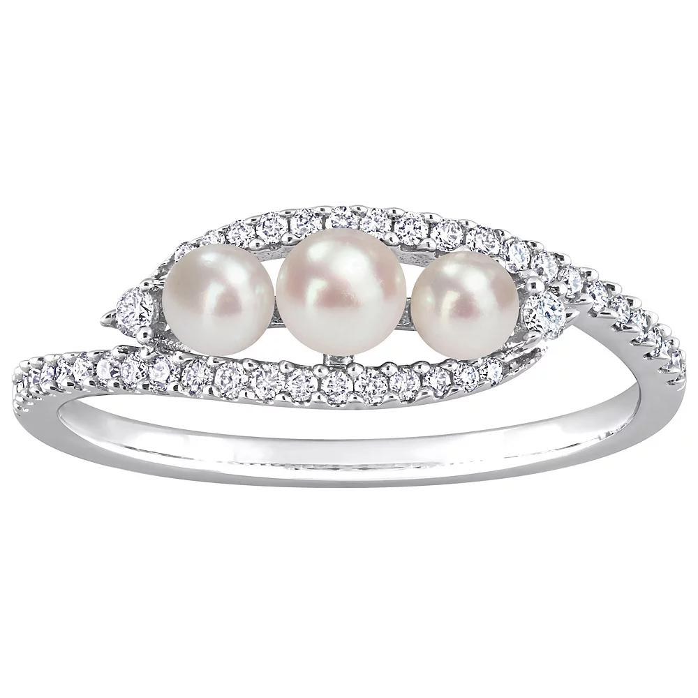 Stella Grace 14k White Gold Freshwater Cultured Pearl & 1/5 Carat T.W. Diamond Bypass Ring, Women's, Size: 9 Product Image