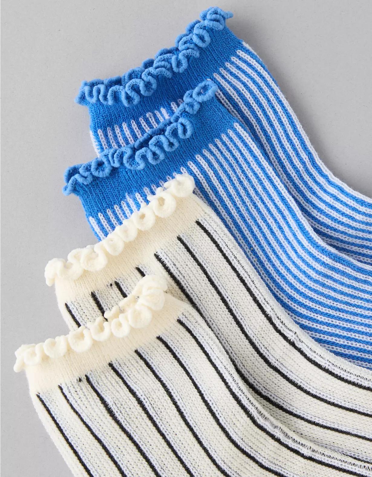 AE Striped Ruffle Boyfriend Socks 2-Pack Product Image