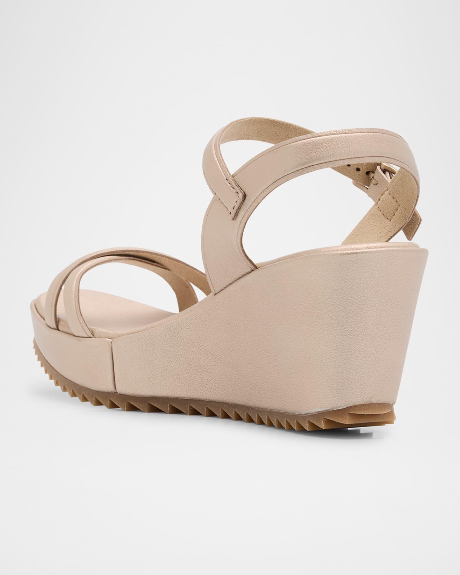 Finoa Metallic Leather Low Wedge Sandals Product Image