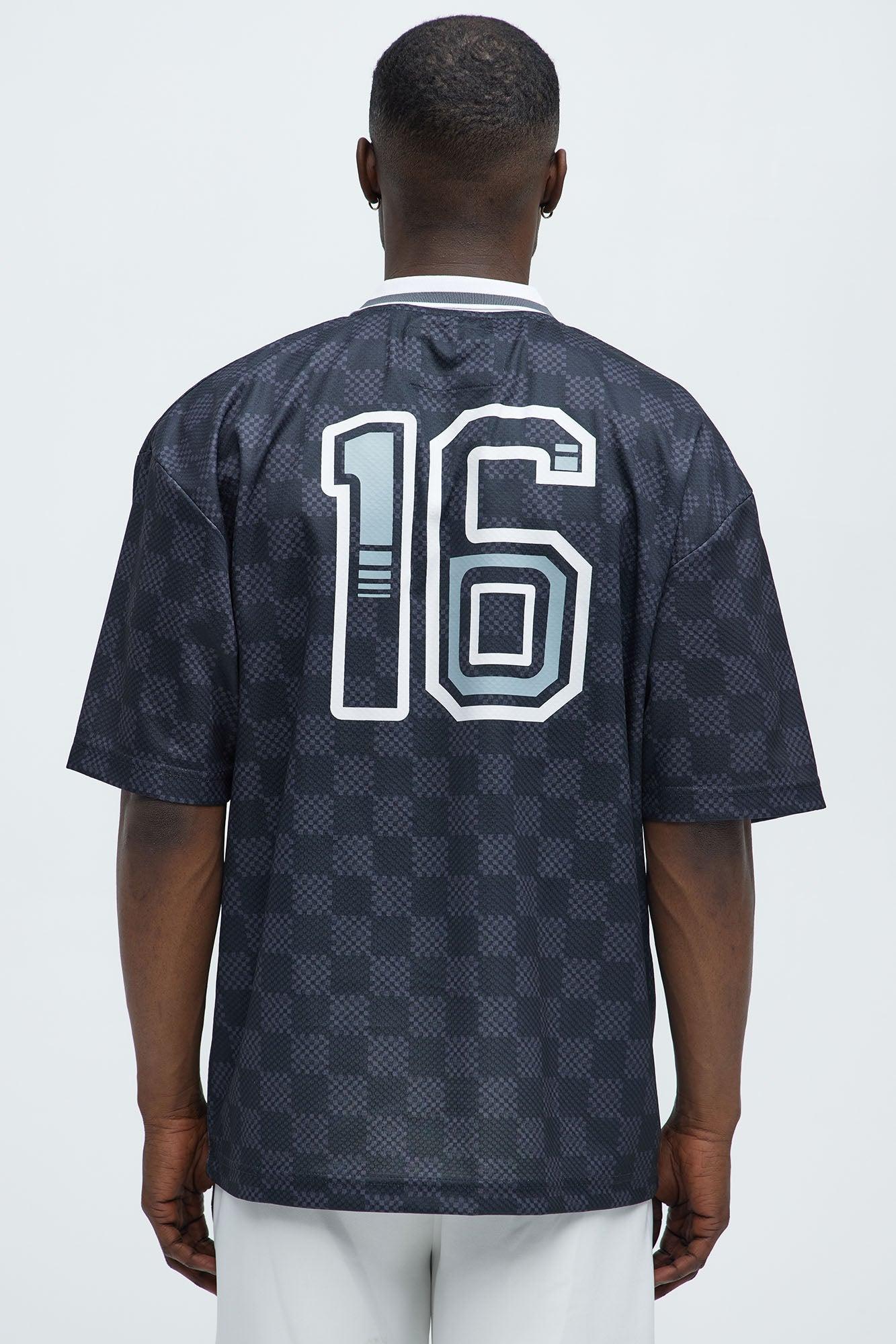 Saints Checkered Johnny Collar Soccer Jersey - Black Product Image