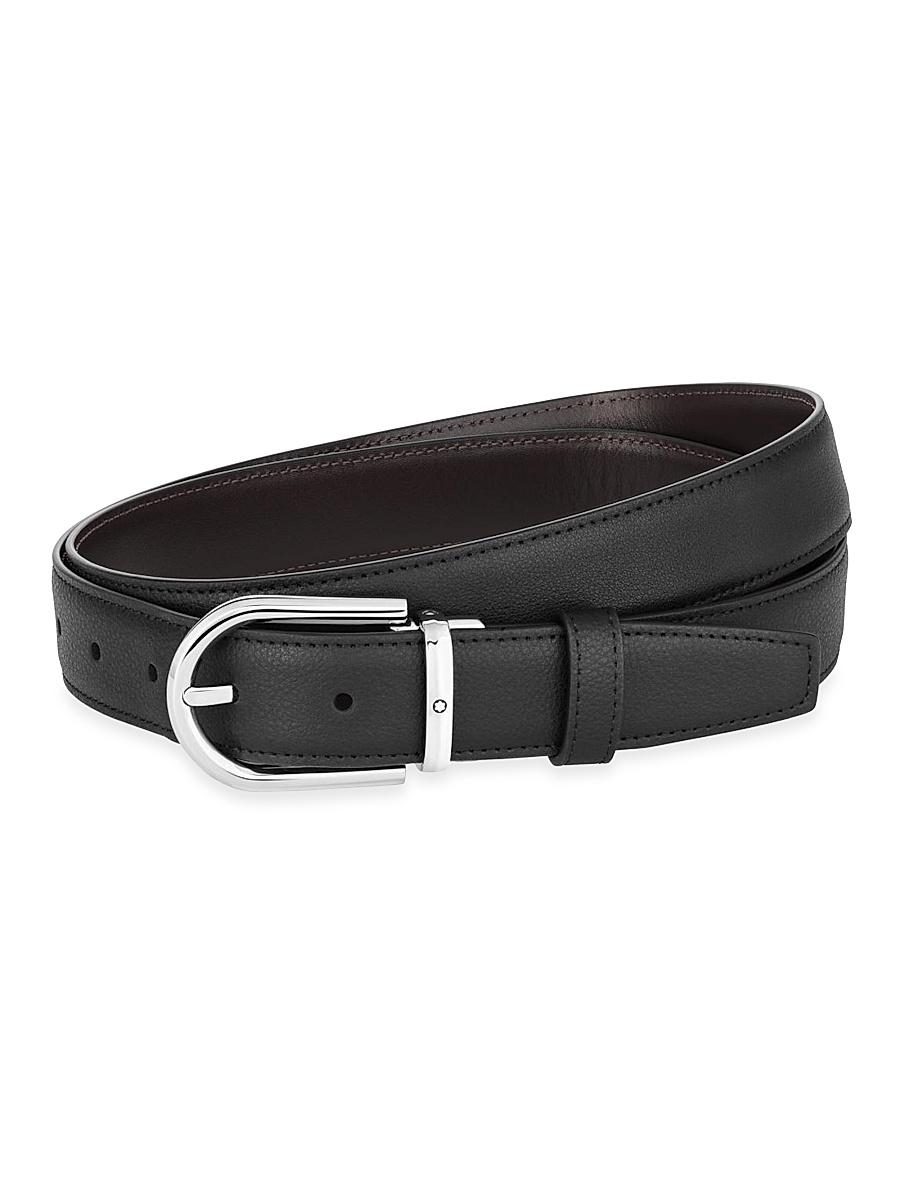 Mens Horseshoe Buckle Cut-to-Size Reversible Leather Belt Product Image