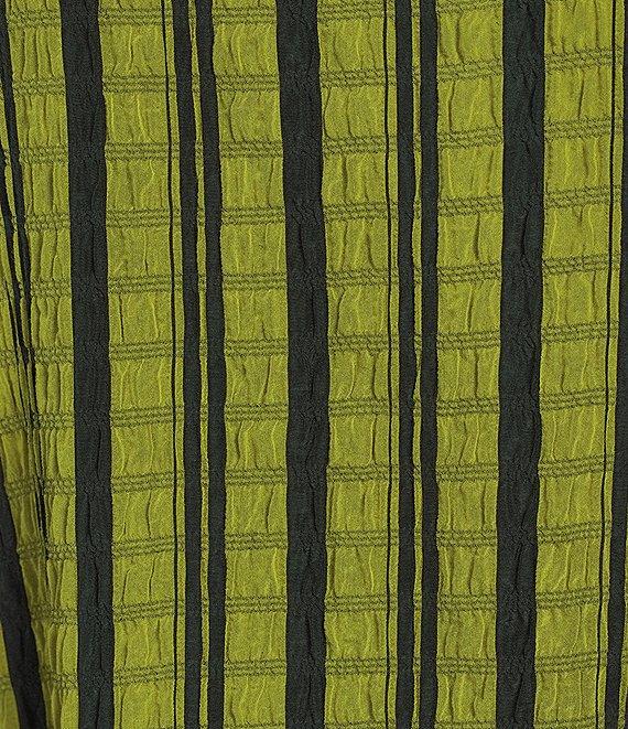 Ali Miles Plus Size Textured Yarn-Dye Woven Stripe Round Neck 3/4 Sleeve Tunic Product Image