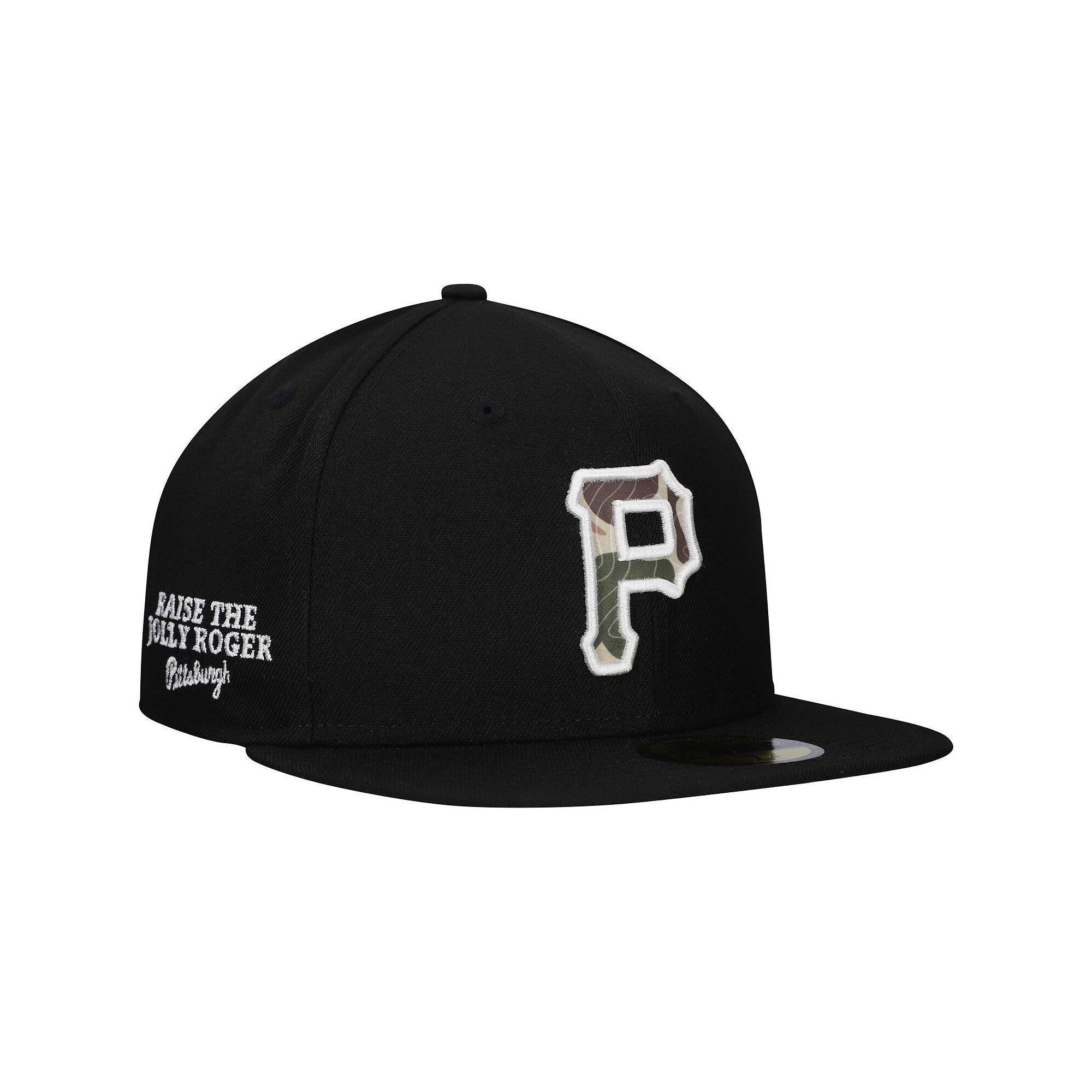 Men's New Era Black Pittsburgh Pirates Troop Chant Camo Undervisor 59FIFTY Fitted Hat,  Product Image