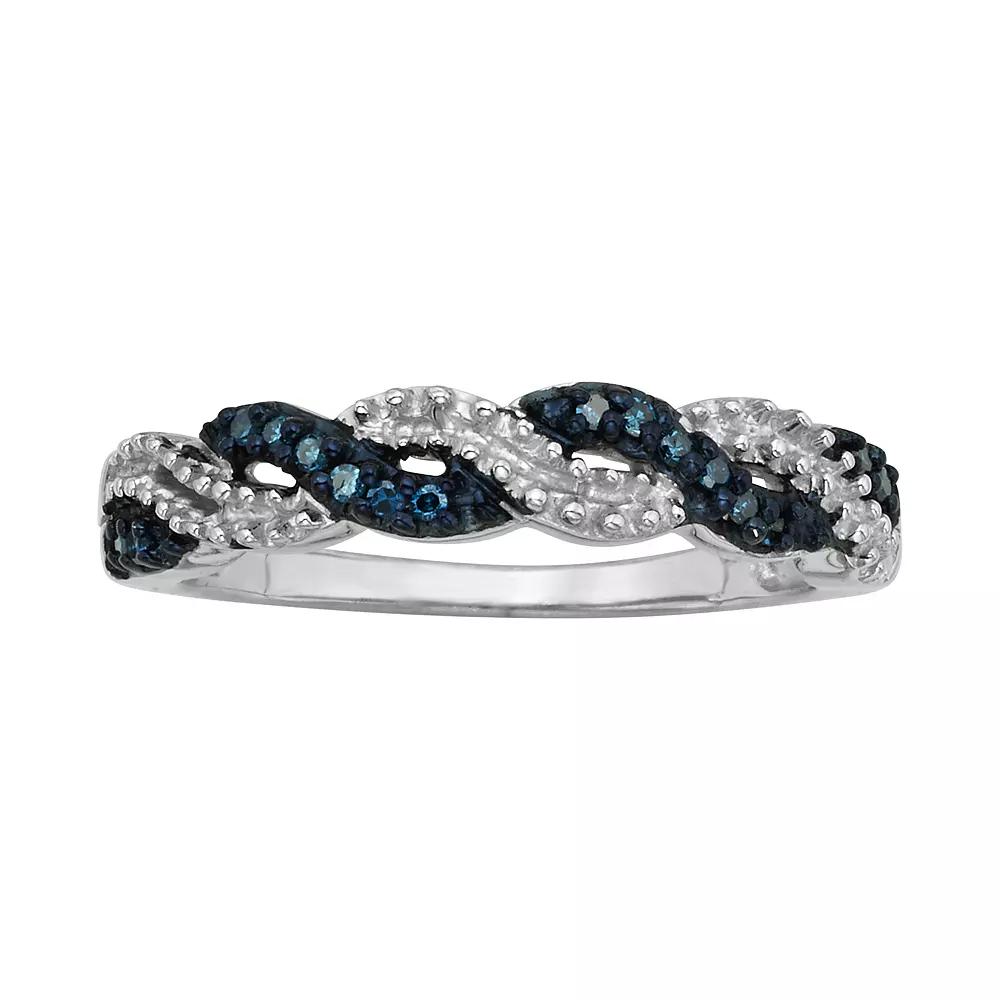 Jewelexcess Sterling Silver 1/10-ct. T.W. Blue Diamond Crisscross Ring, Women's,  Product Image
