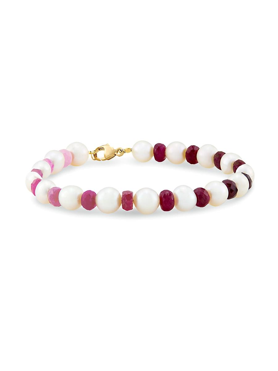 Womens Arizona 14K Yellow Gold, Ruby & Natural Pearl Bracelet Product Image