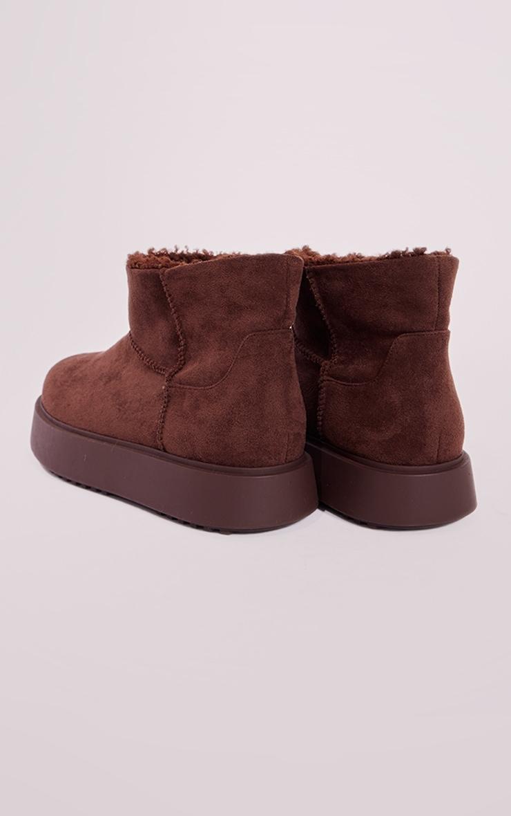 Chocolate Faux Suede Round Toe Thick Flat Sole Ankle Boots Product Image