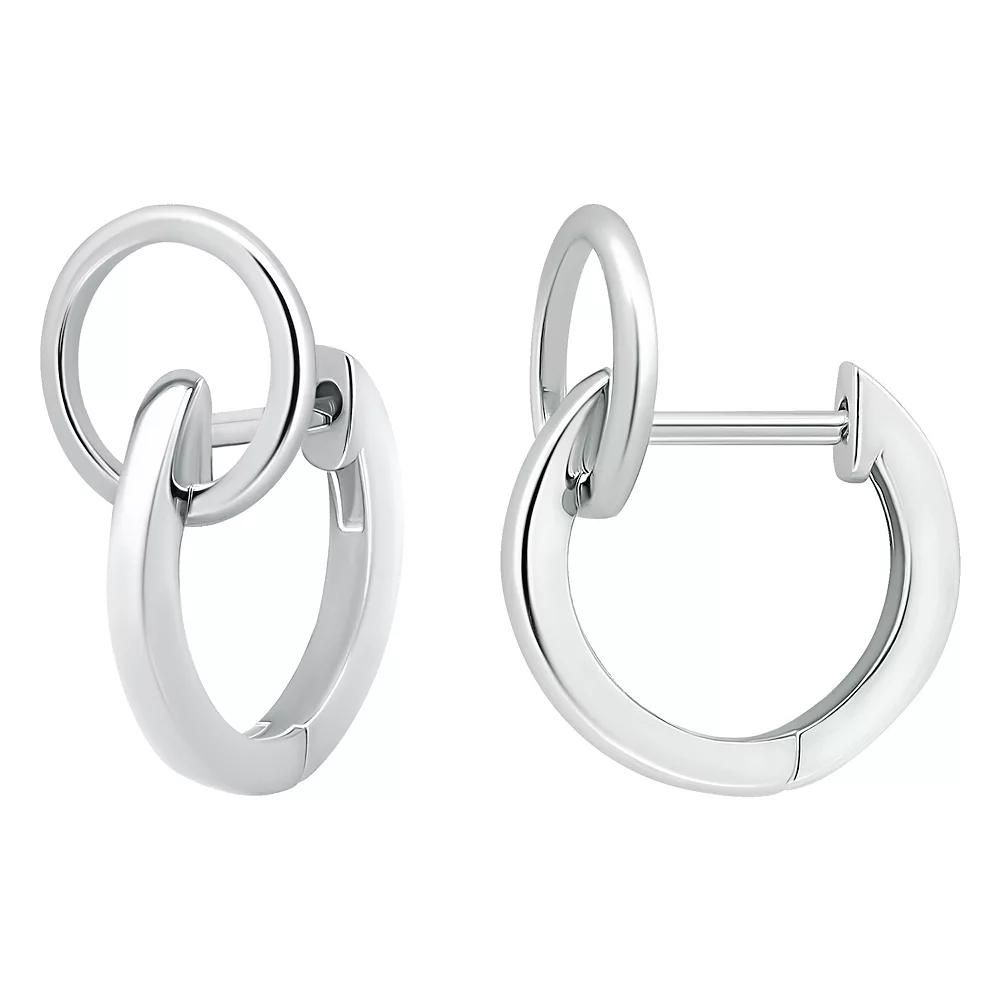 Aleure Precioso Sterling Silver Open Circle Huggie Hoop Earrings, Women's, Silver Tone Product Image