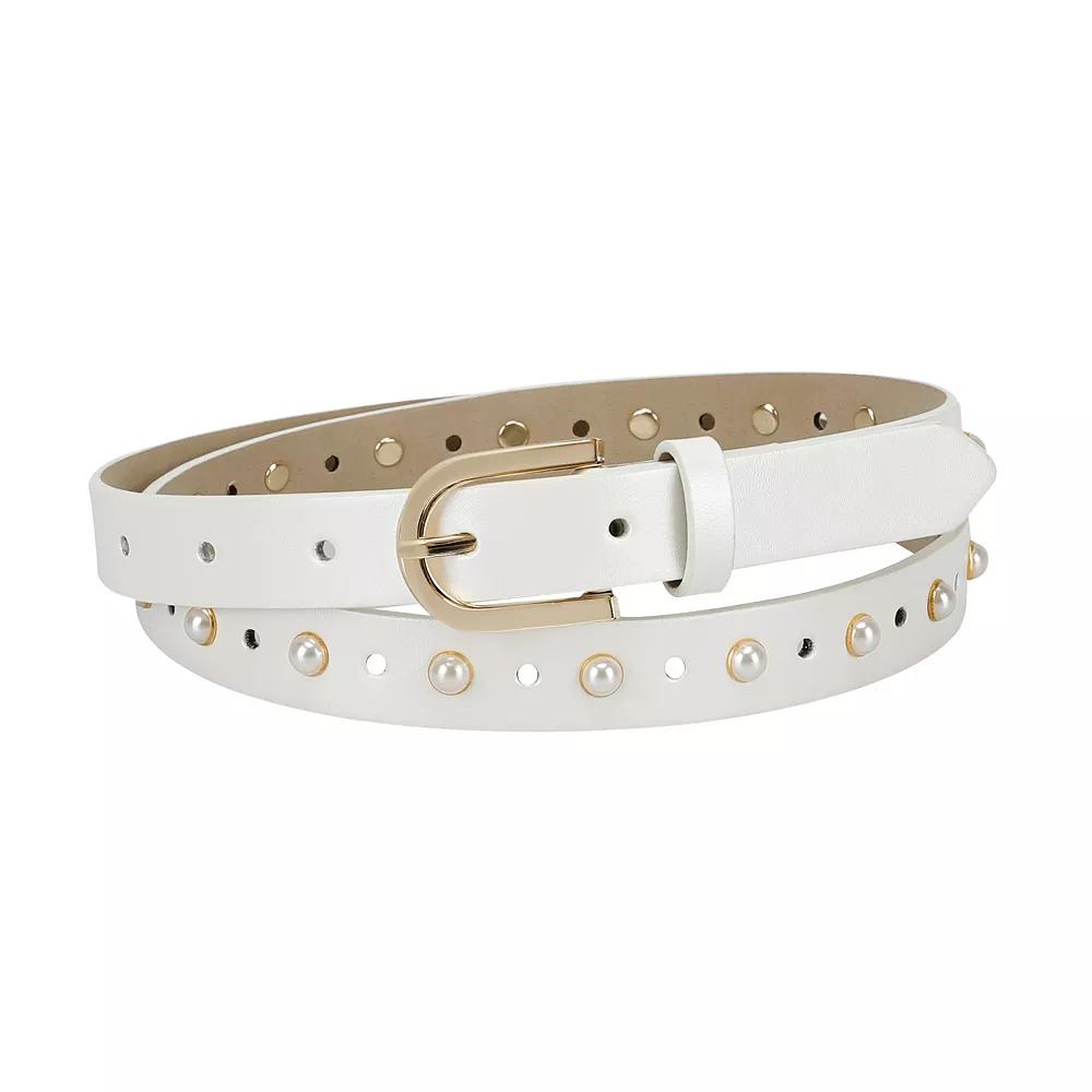 Women's LC Lauren Conrad Adjustable Simulated Pearl Skinny Belt, Size: XL, Black Product Image