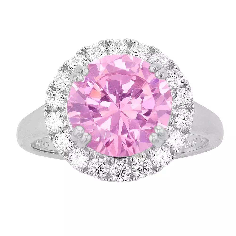 Rosabella Sterling Silver Pink & White Cubic Zirconia Halo Ring, Women's,  Product Image