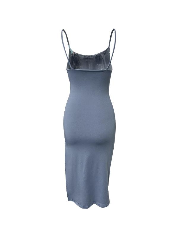 Solid Cutout Ruched Split Midi Dress Product Image