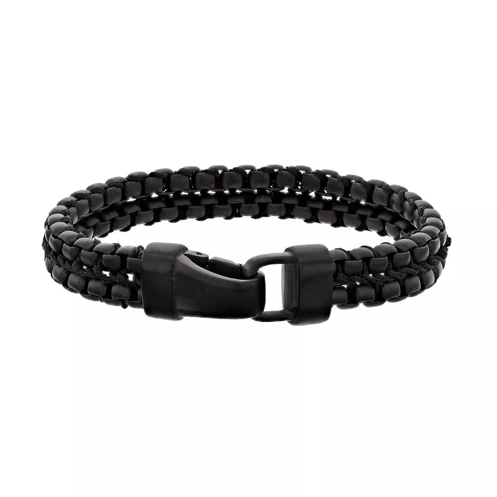 LYNX Men's Black Stainless Steel Double Row Bracelet, Size: 8.5" Product Image