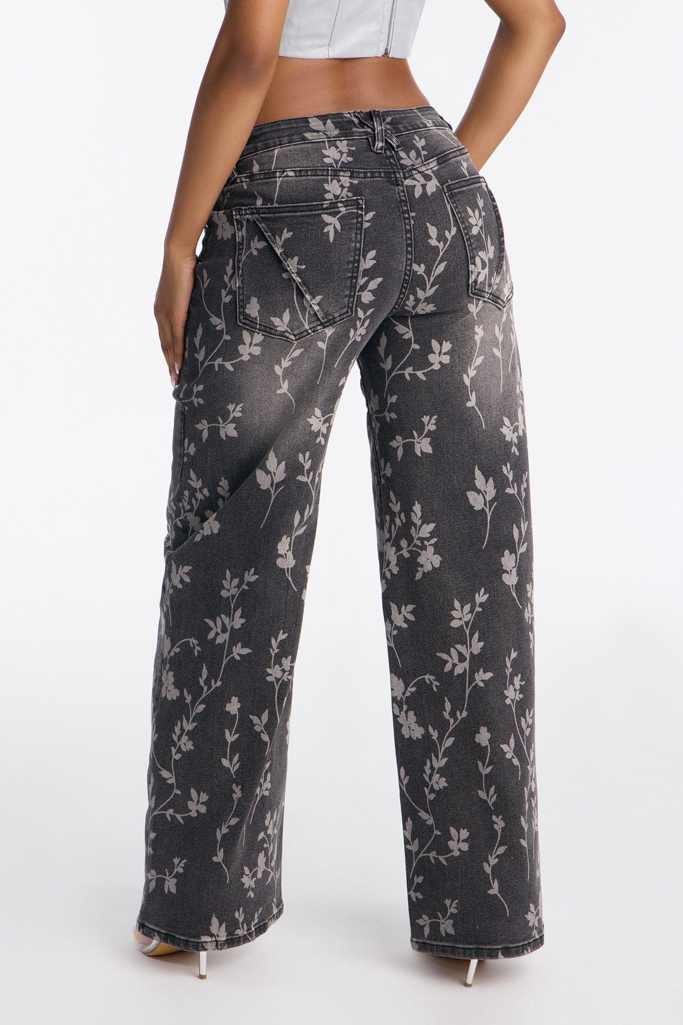 Where Flowers Bloom Stretch Jeans - Grey Female Product Image