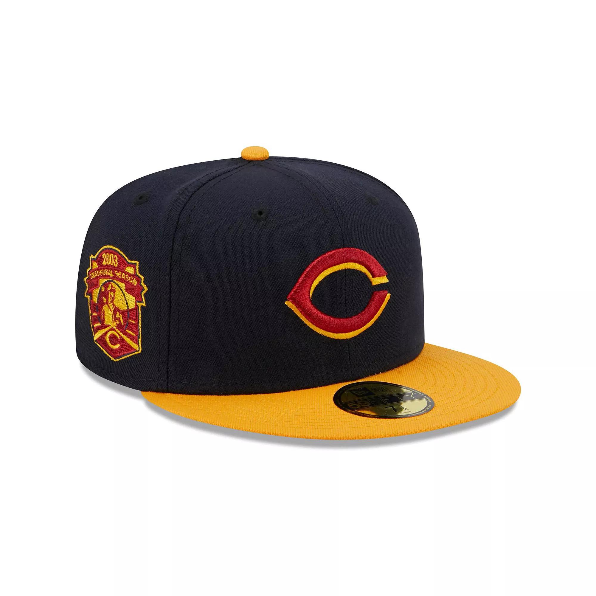 Men's New Era Navy/Gold Cincinnati Reds Primary Logo 59FIFTY Fitted Hat, Size: 7 1/4, Red Blue Product Image