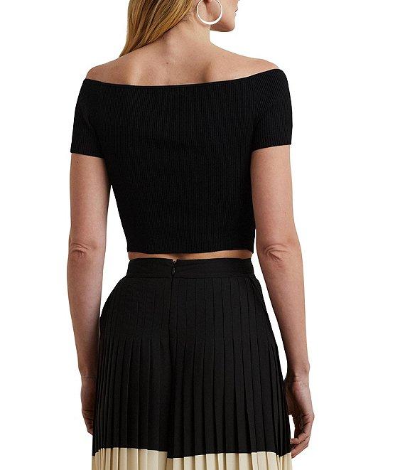 Lauren Ralph Lauren Knit Off-The-Shoulder Short Sleeve Cropped Sweater Product Image