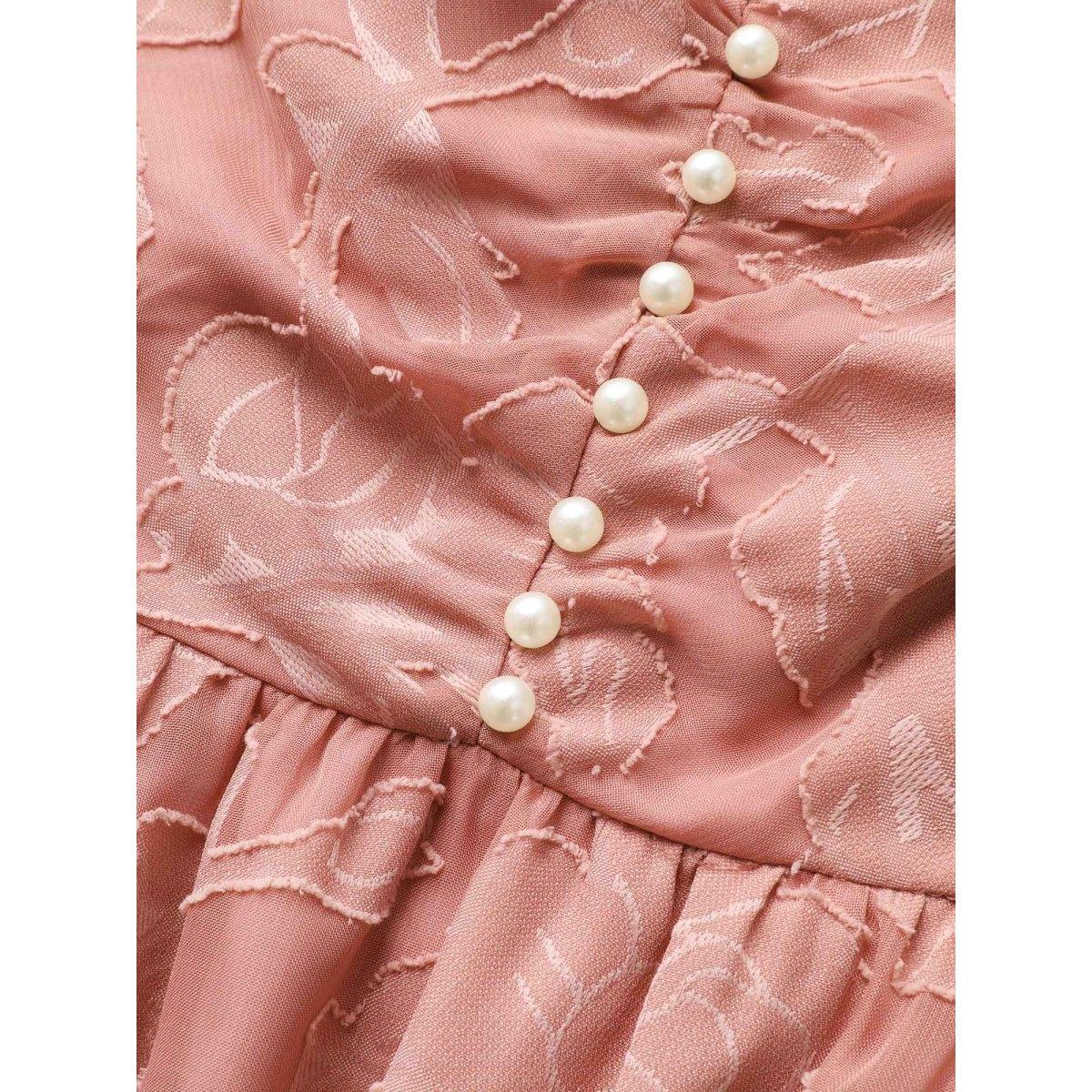 Plus Size Textured Mesh Pearl Beaded Ruched Pocket Dress DustyPink Women Elegant Texture Square Neck Sleeveless Curvy BloomChic 28/5X Product Image