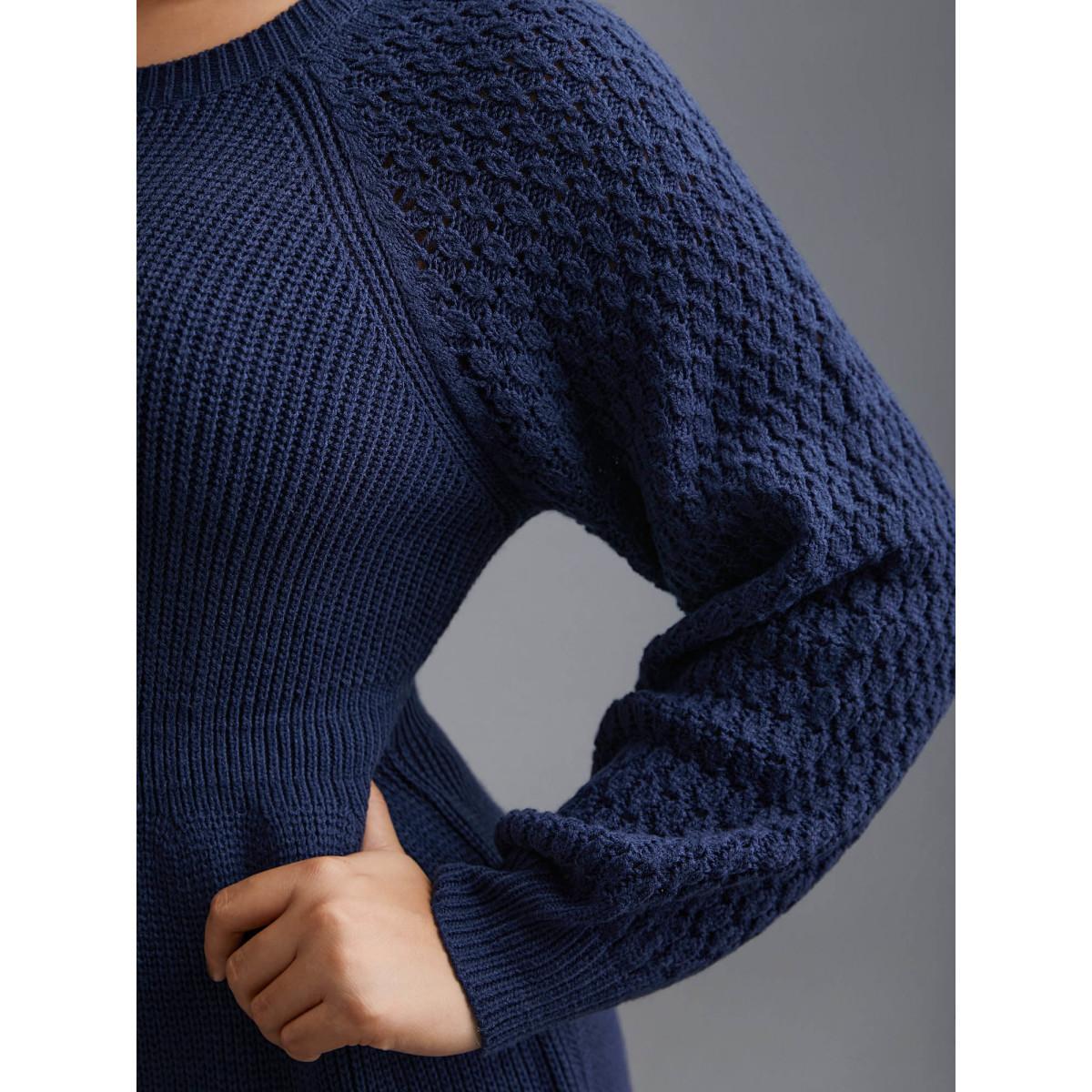 Plus Size Plain Pit Strip Raglan Sleeve Sweater Dress Indigo Women Elegant Bodycon Long Sleeve Everyday Sweater Dresses BloomChic 30/6X Product Image