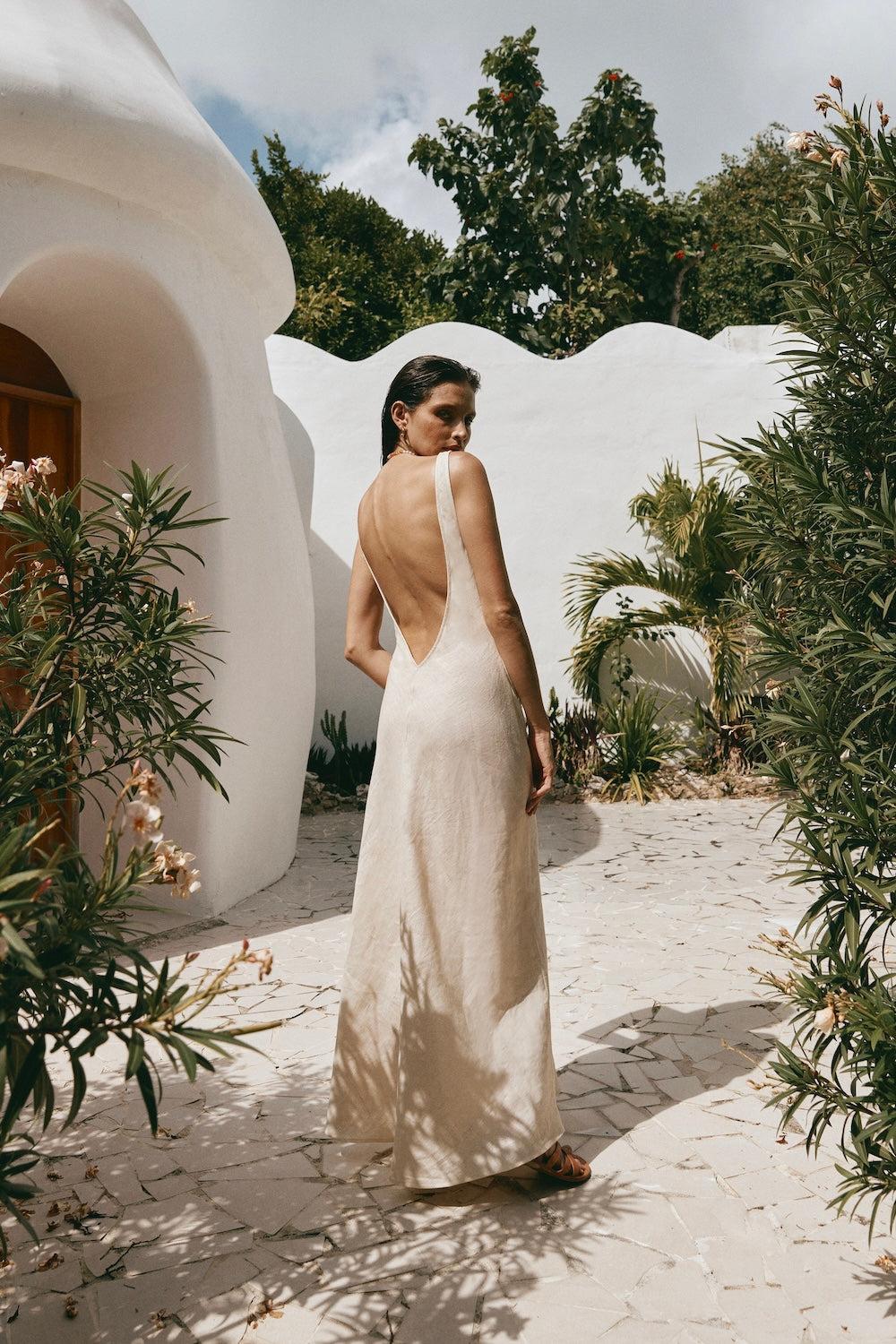 Art Of Bloom Linen Bias Cut Maxi Dress Cream Product Image